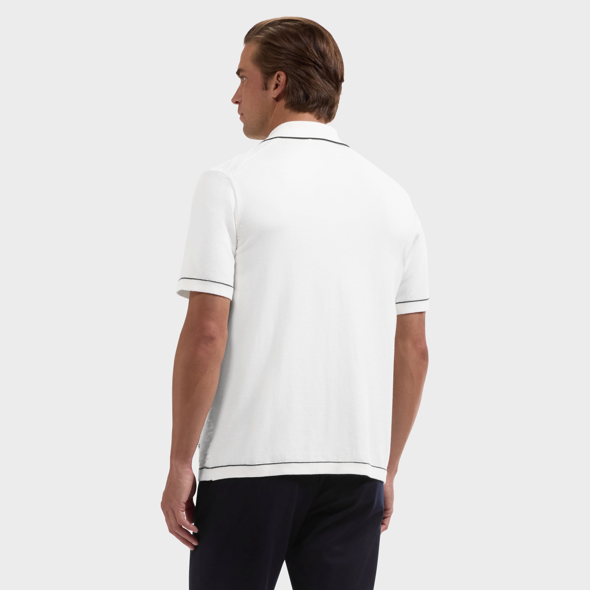 Geometric Full Button Short-Sleeve Polo Sweater