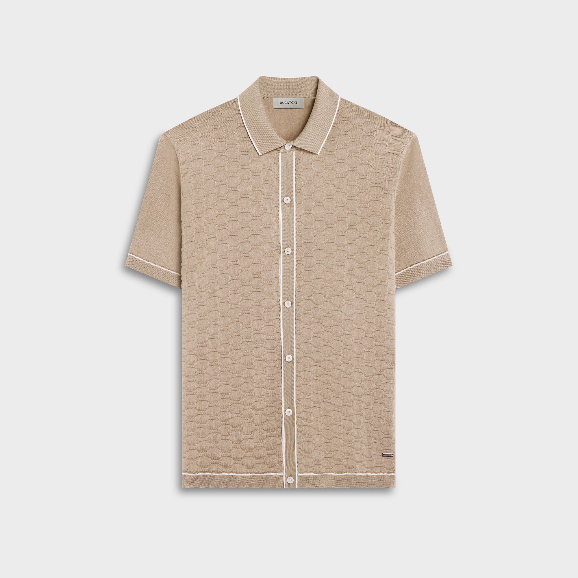 Geometric Full Button Short-Sleeve Polo Sweater