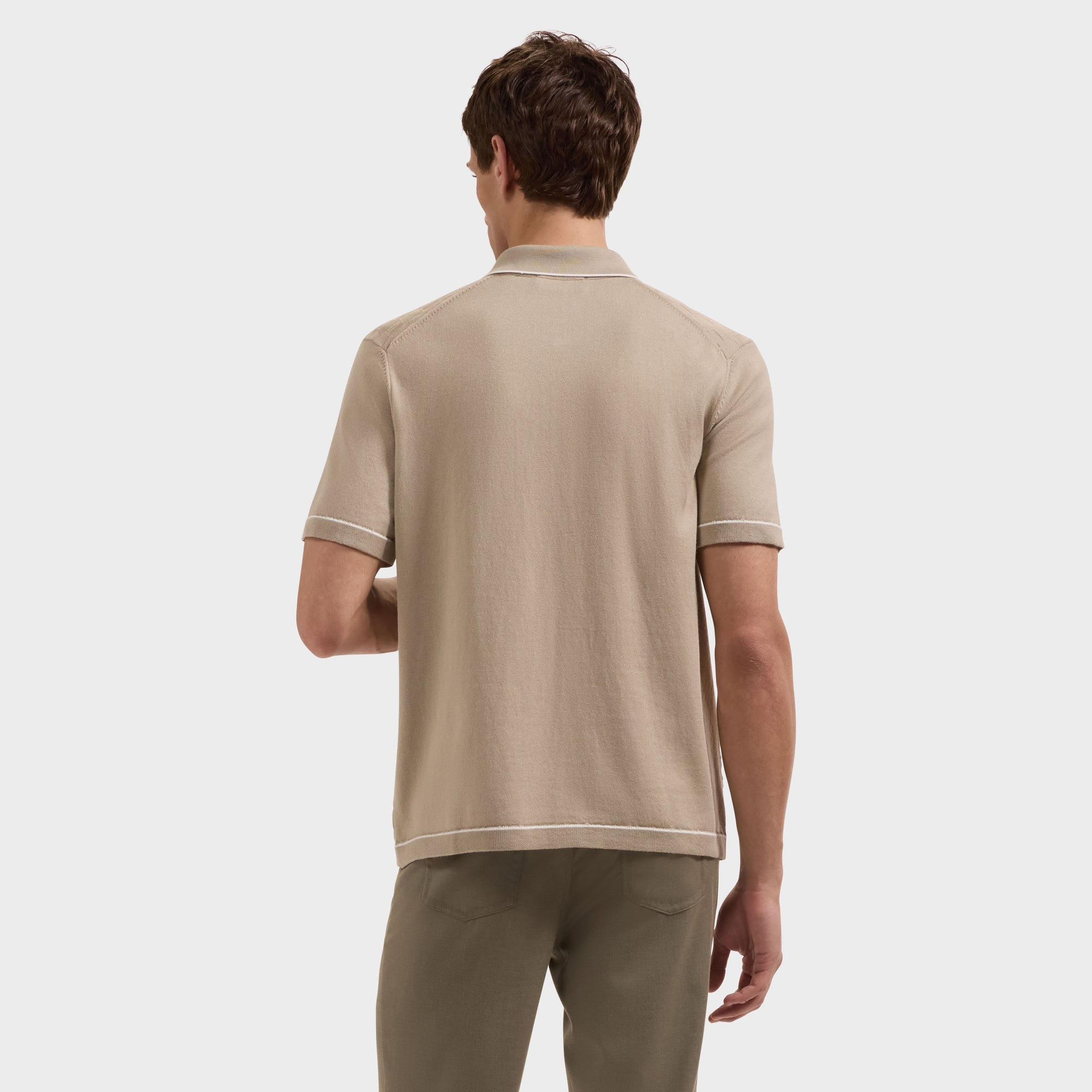 Geometric Full Button Short-Sleeve Polo Sweater
