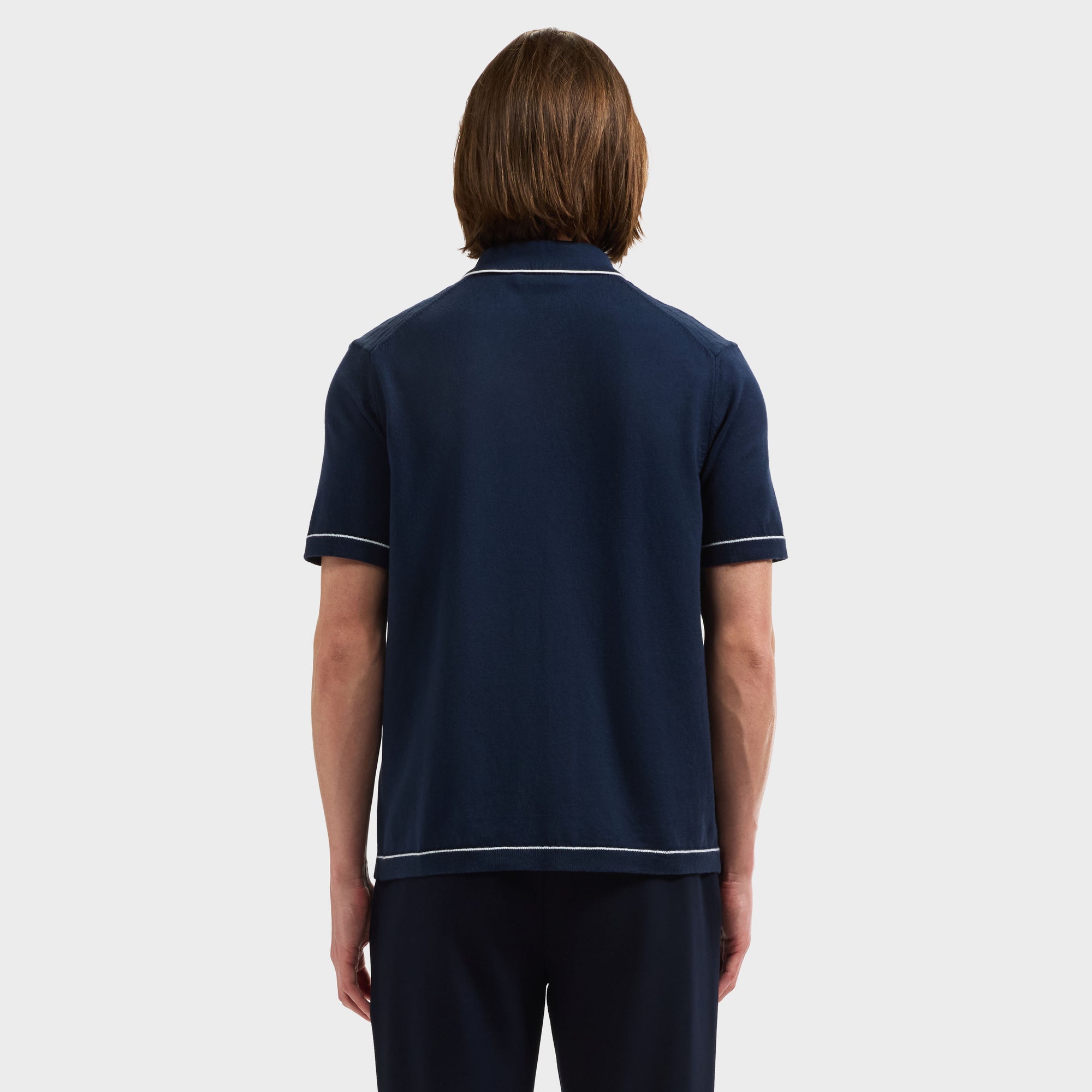 Geometric Full Button Short-Sleeve Polo Sweater