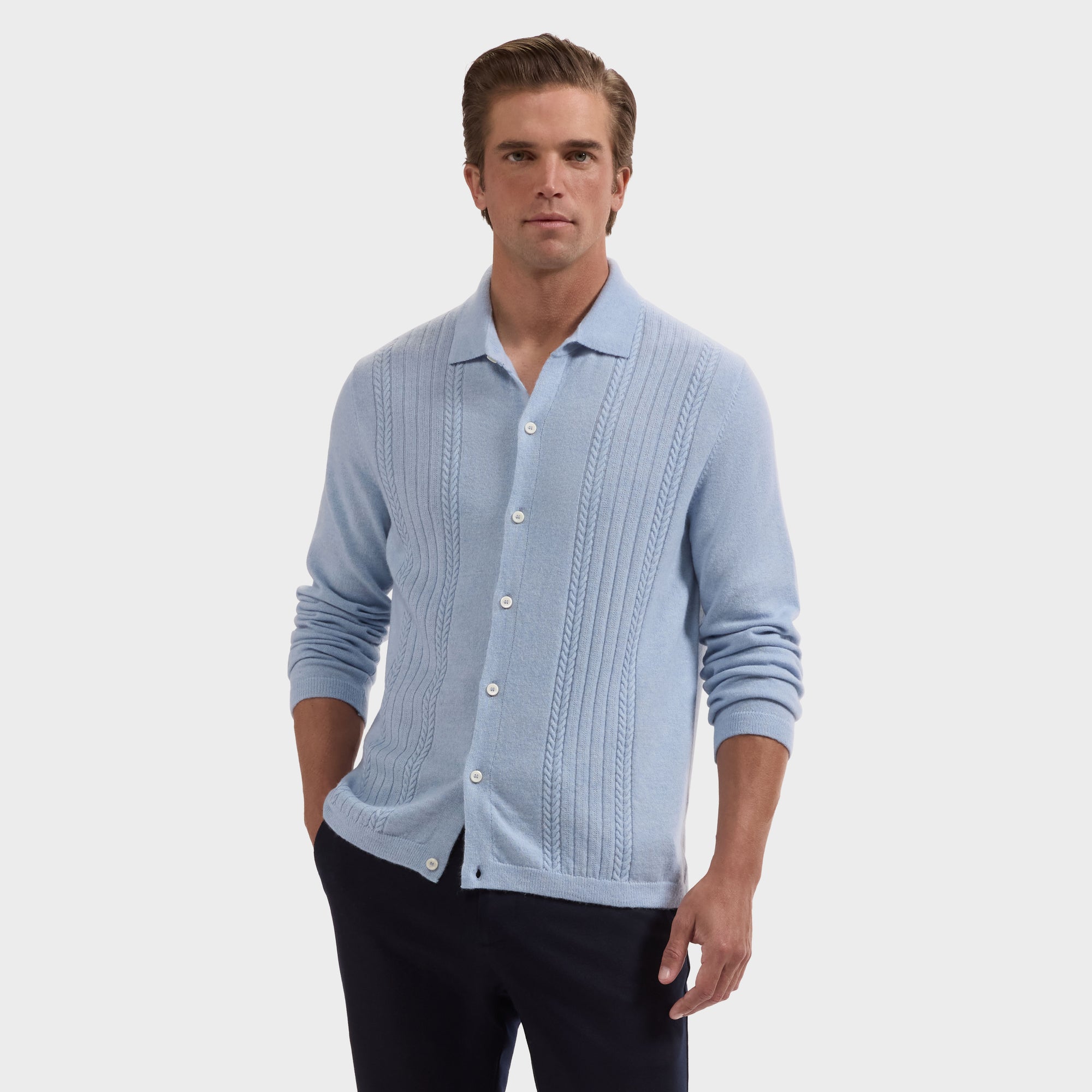 Rope Cable Full Button Polo Sweater