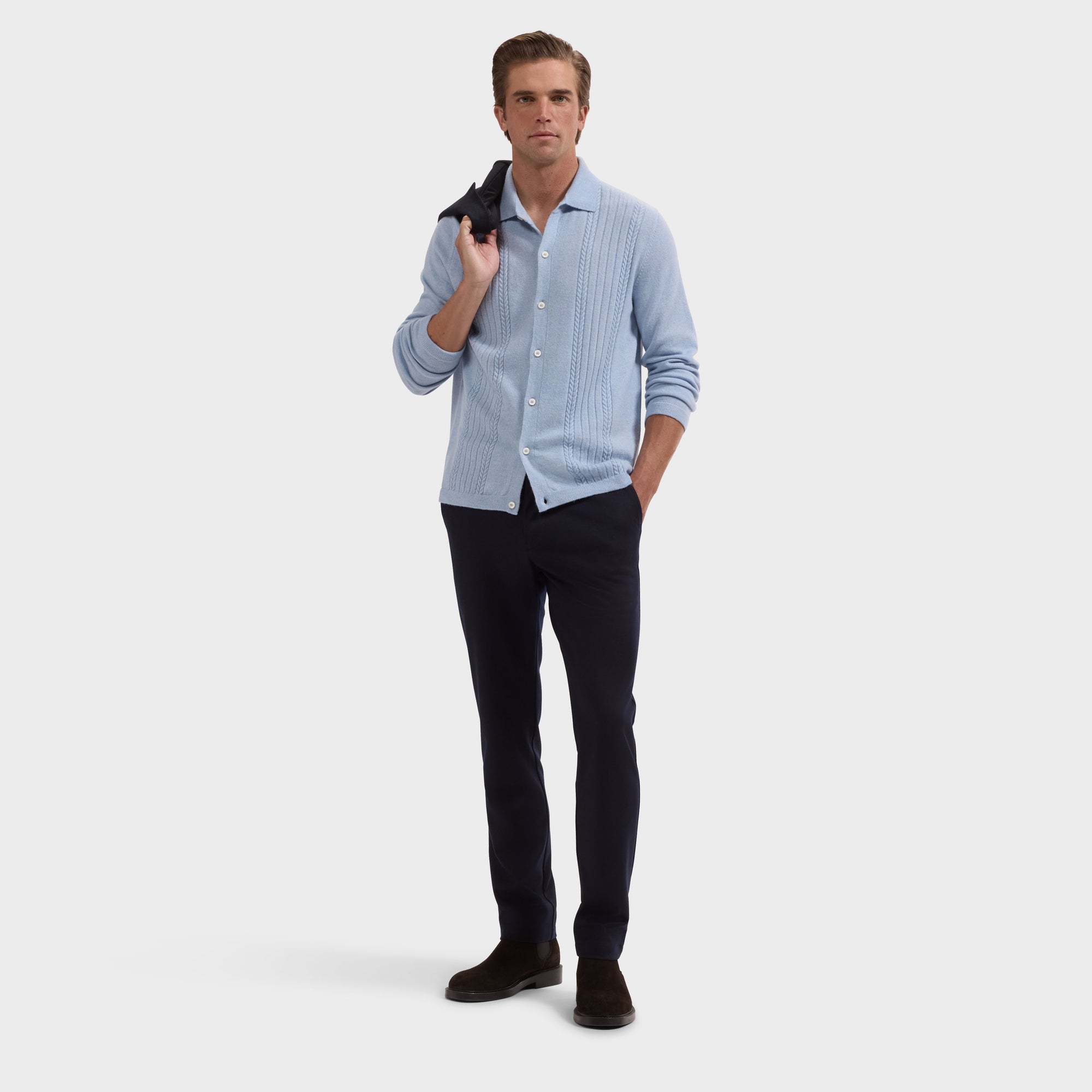 Rope Cable Full Button Polo Sweater