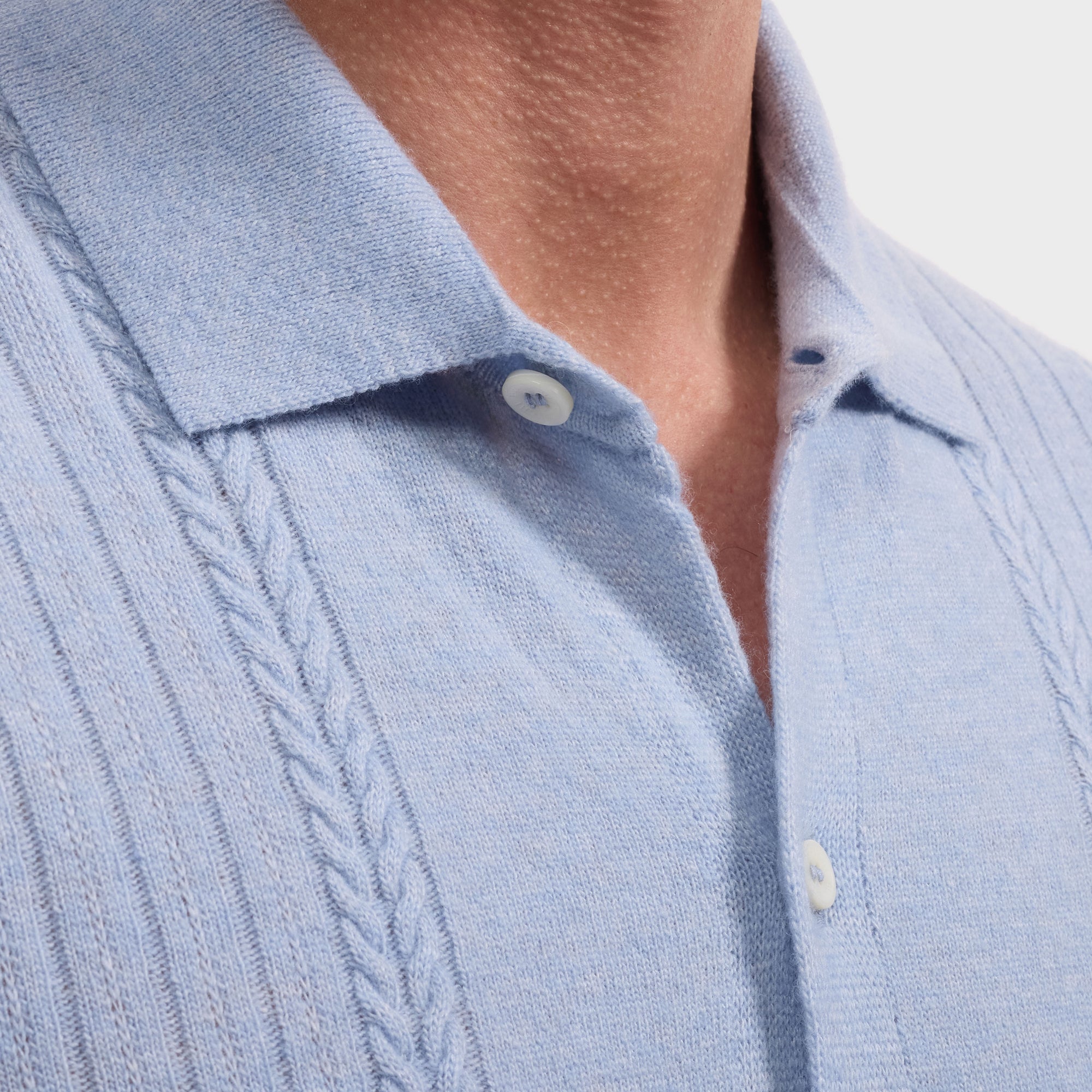Rope Cable Full Button Polo Sweater