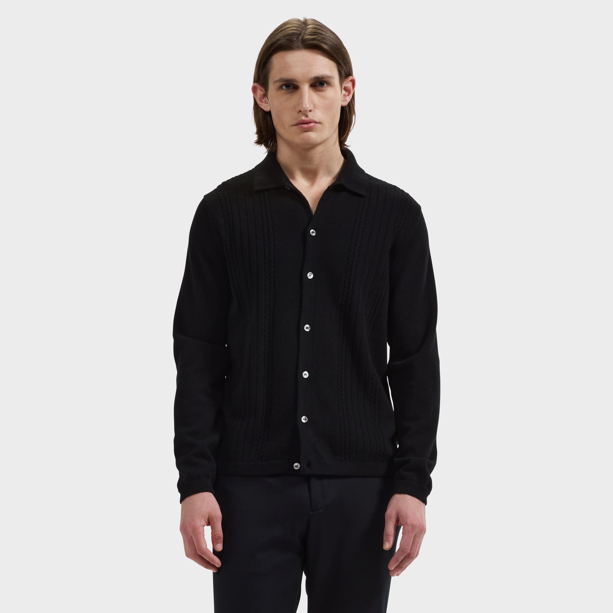 Rope Cable Full Button Polo Sweater