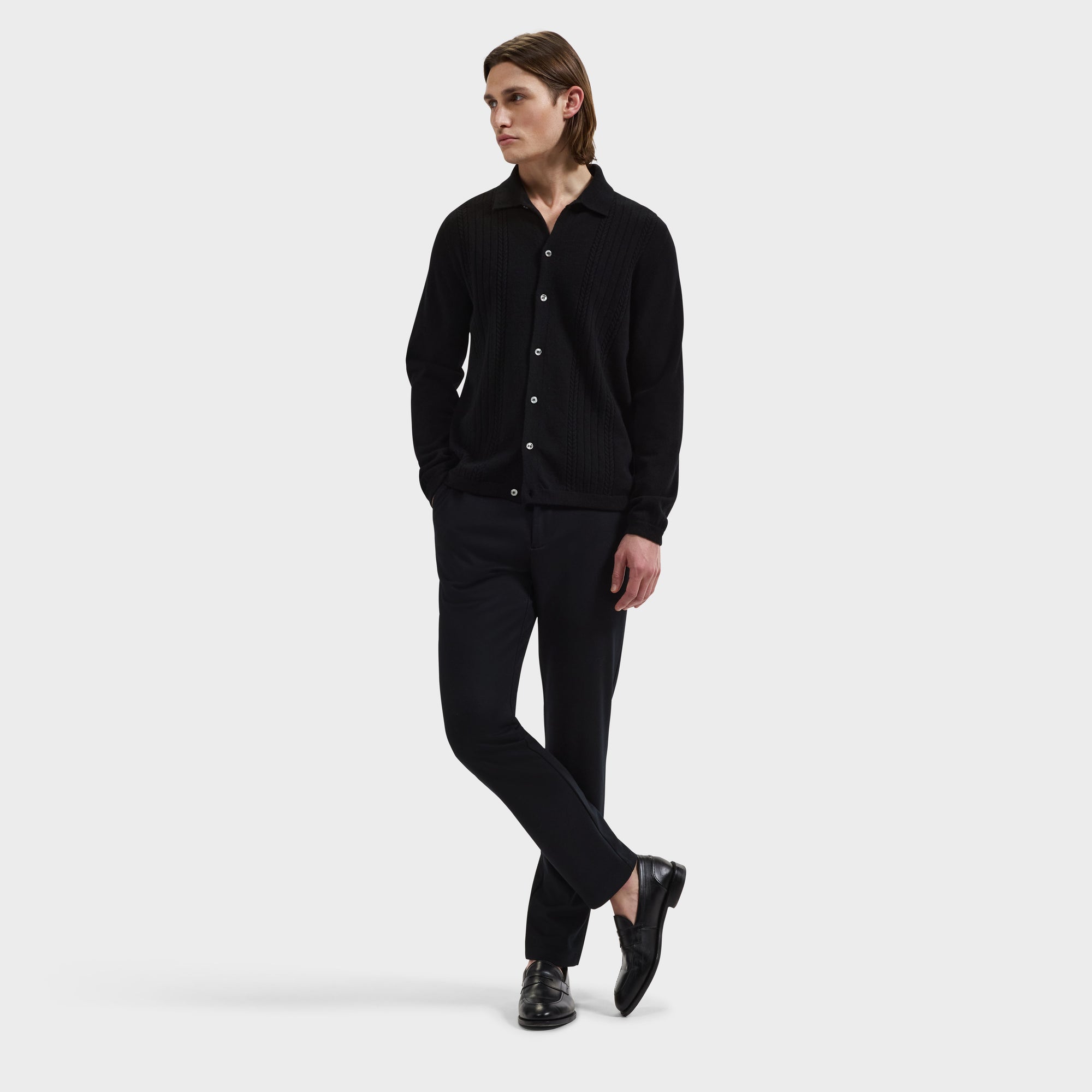 Rope Cable Full Button Polo Sweater