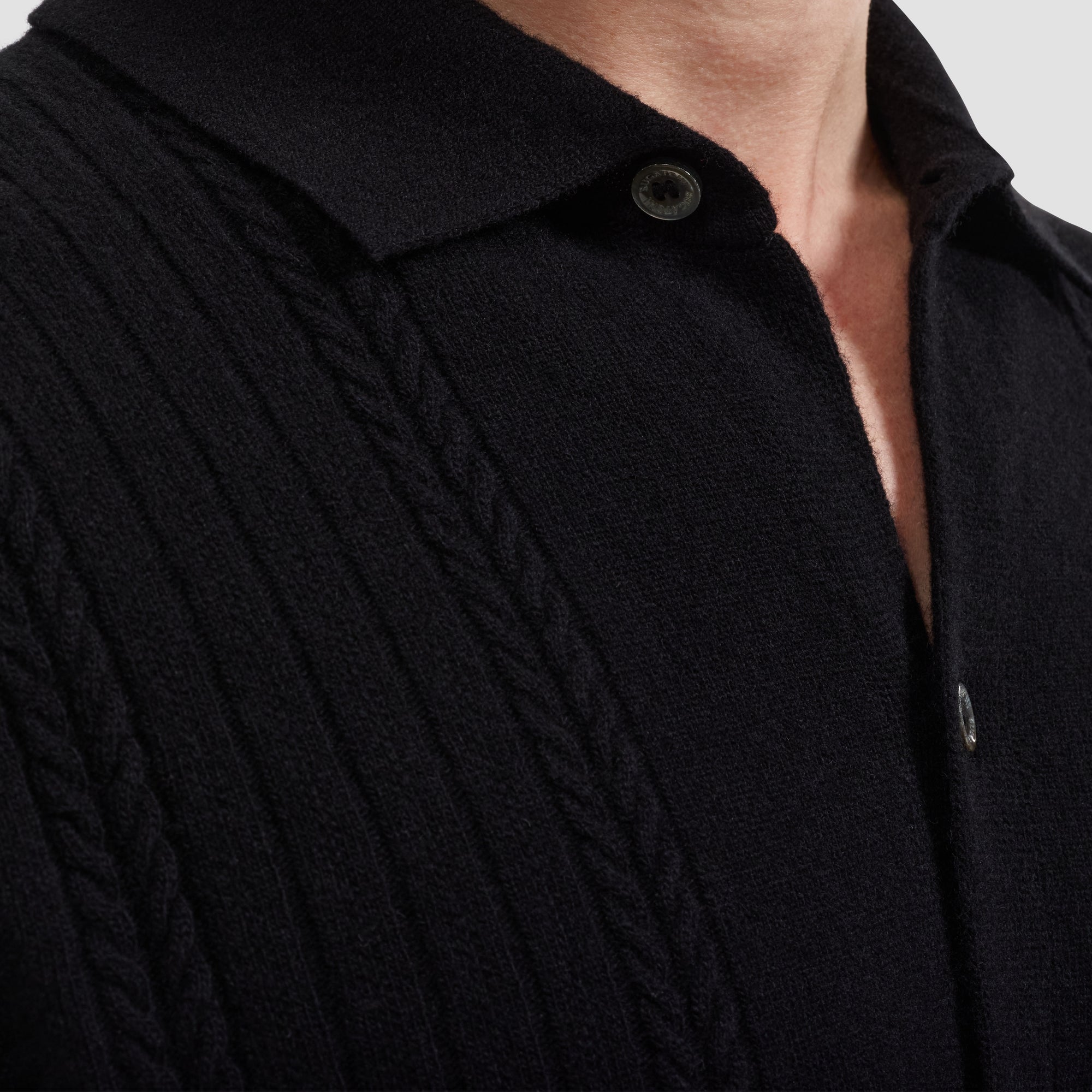 Rope Cable Full Button Polo Sweater