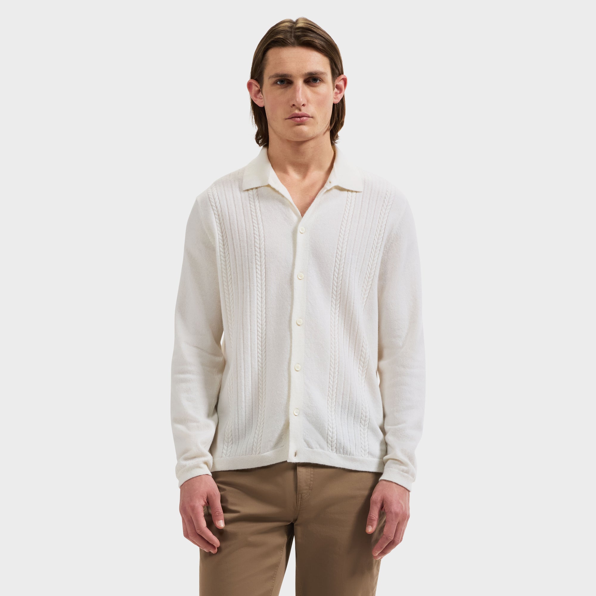 Rope Cable Full Button Polo Sweater