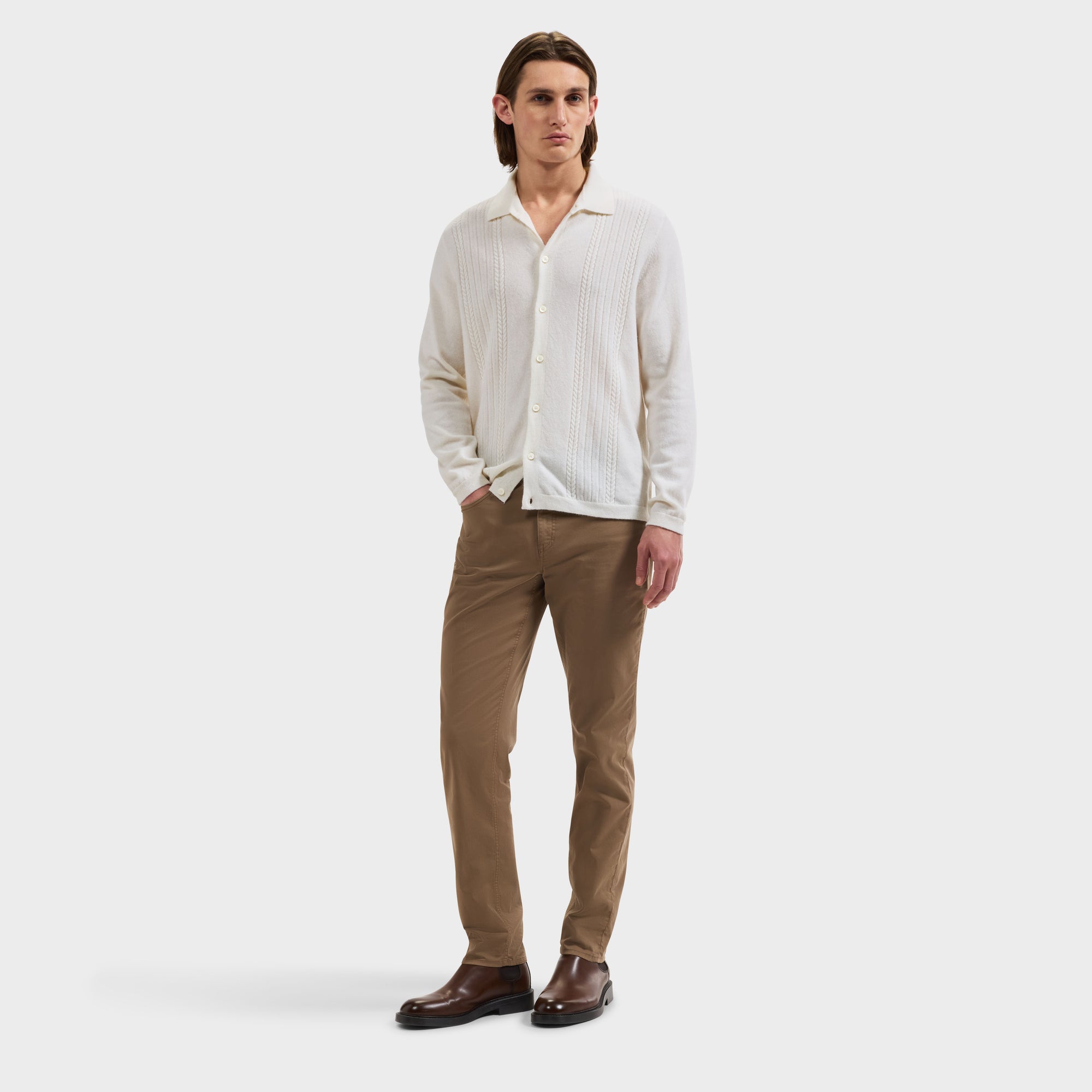 Rope Cable Full Button Polo Sweater