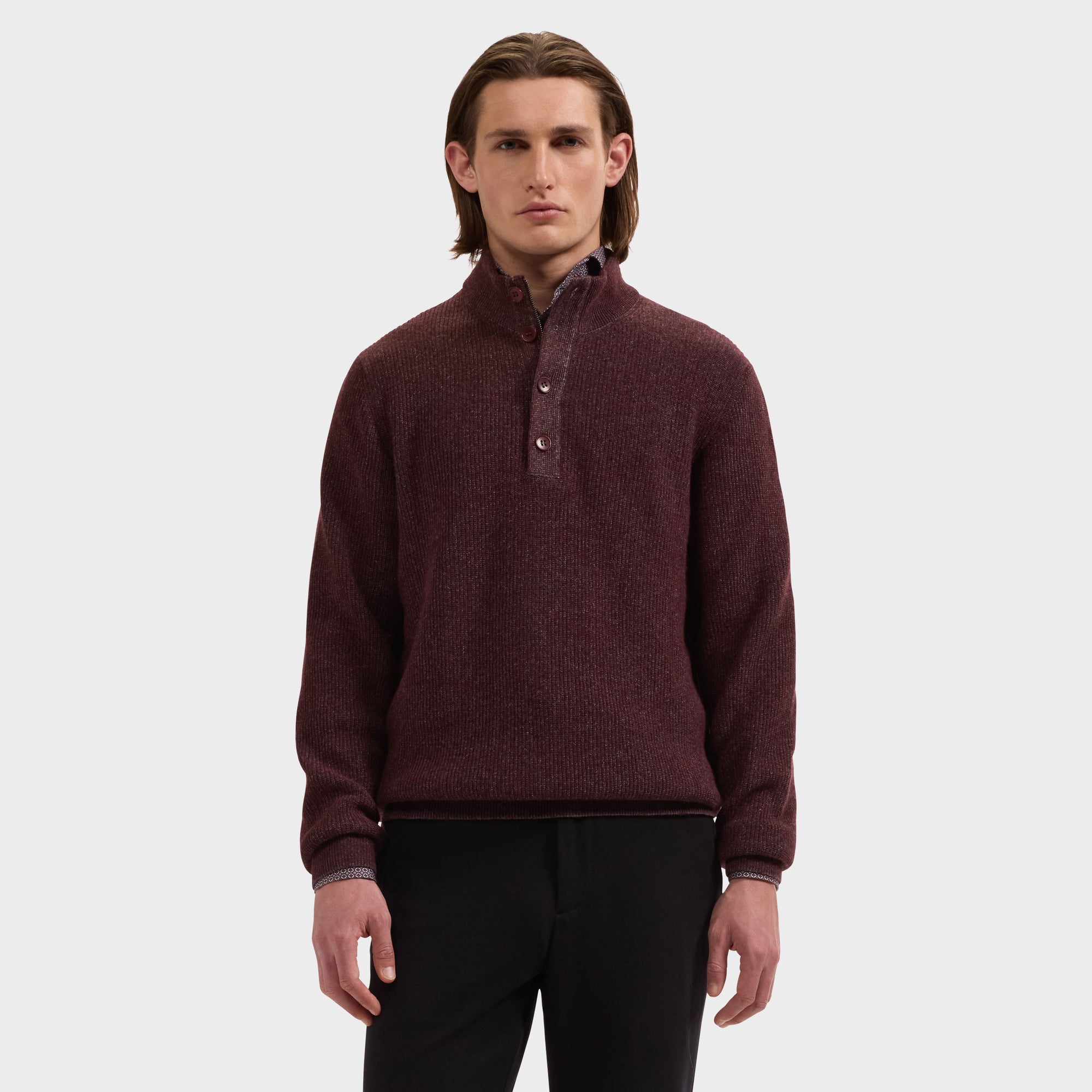Two-Tone Rib Mock Neck Sweater