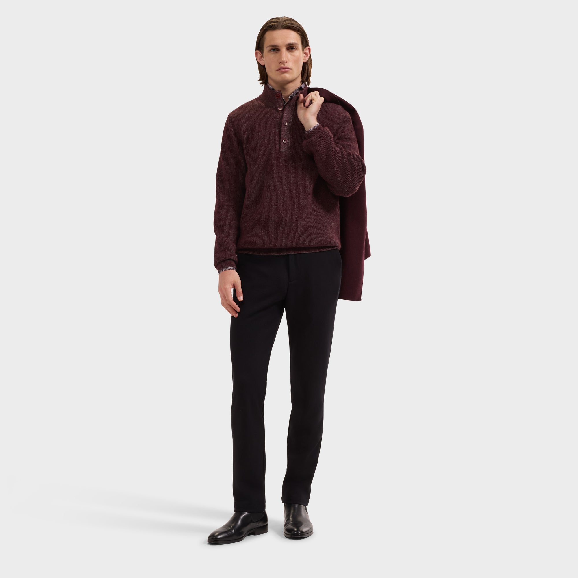Two-Tone Rib Mock Neck Sweater