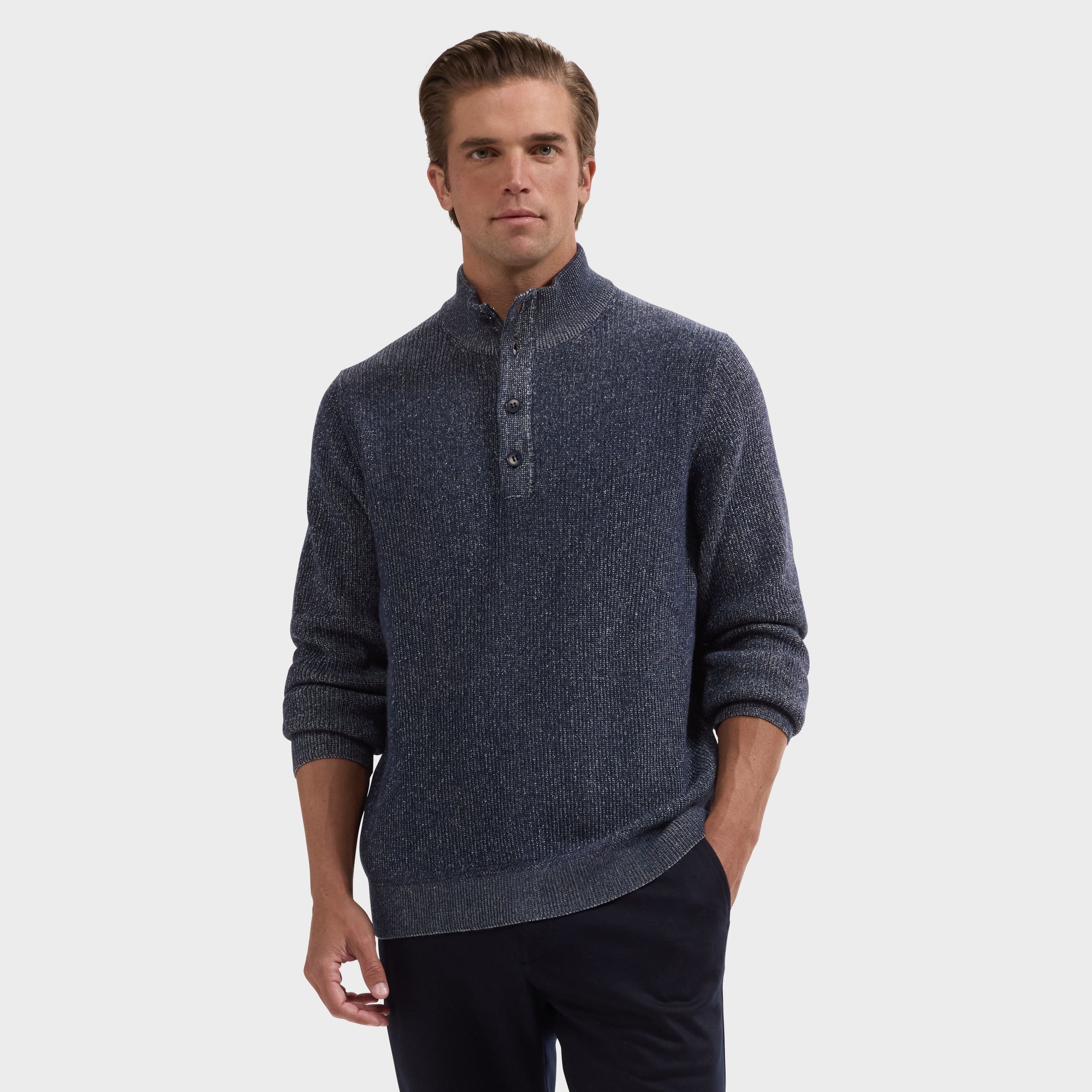 Two-Tone Rib Mock Neck Sweater