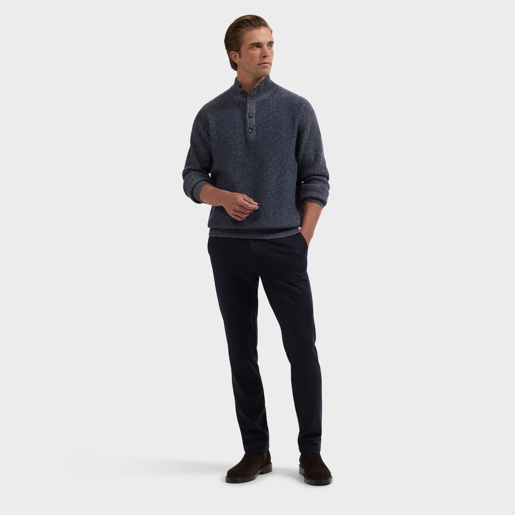 Two-Tone Rib Mock Neck Sweater