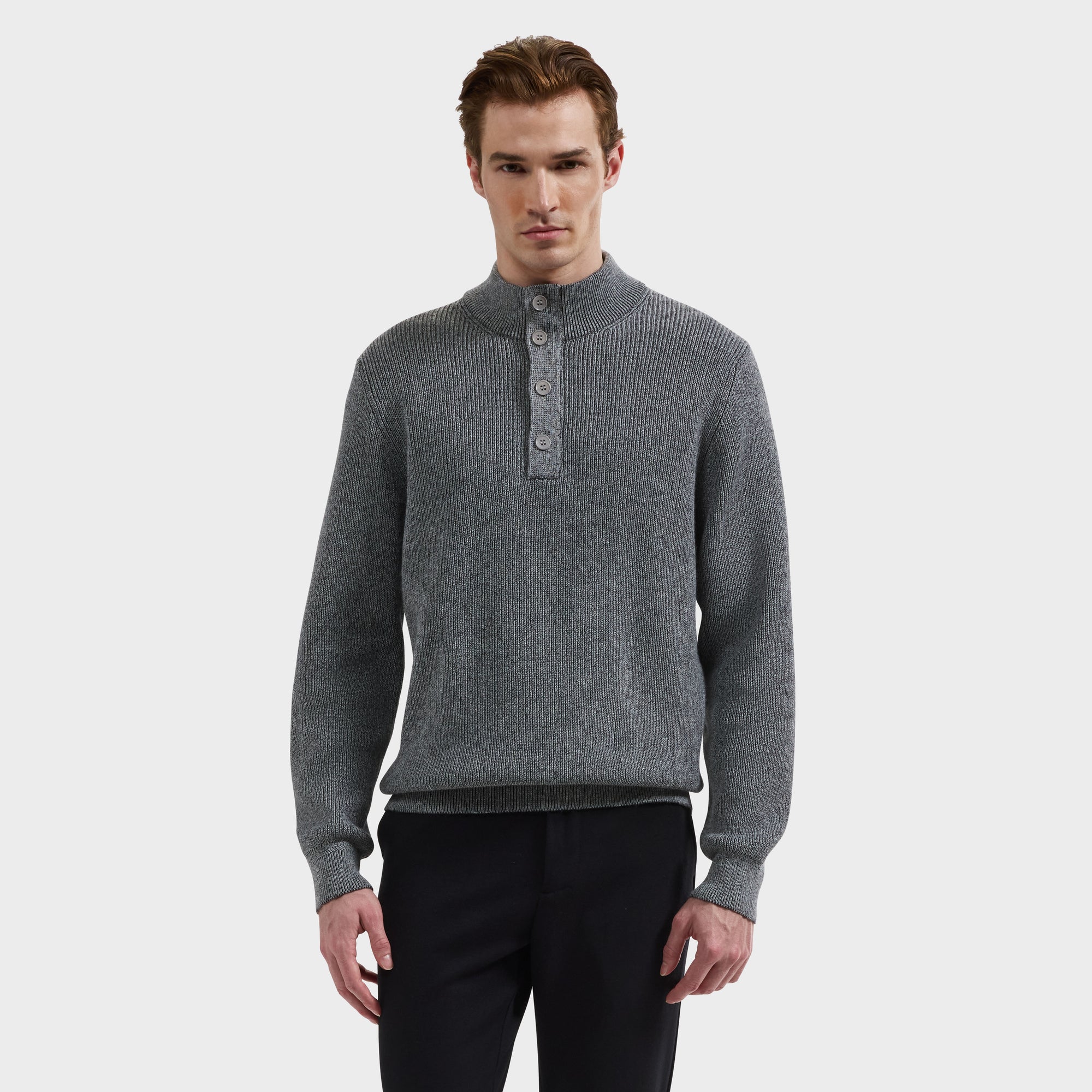 Two-Tone Rib Mock Neck Sweater
