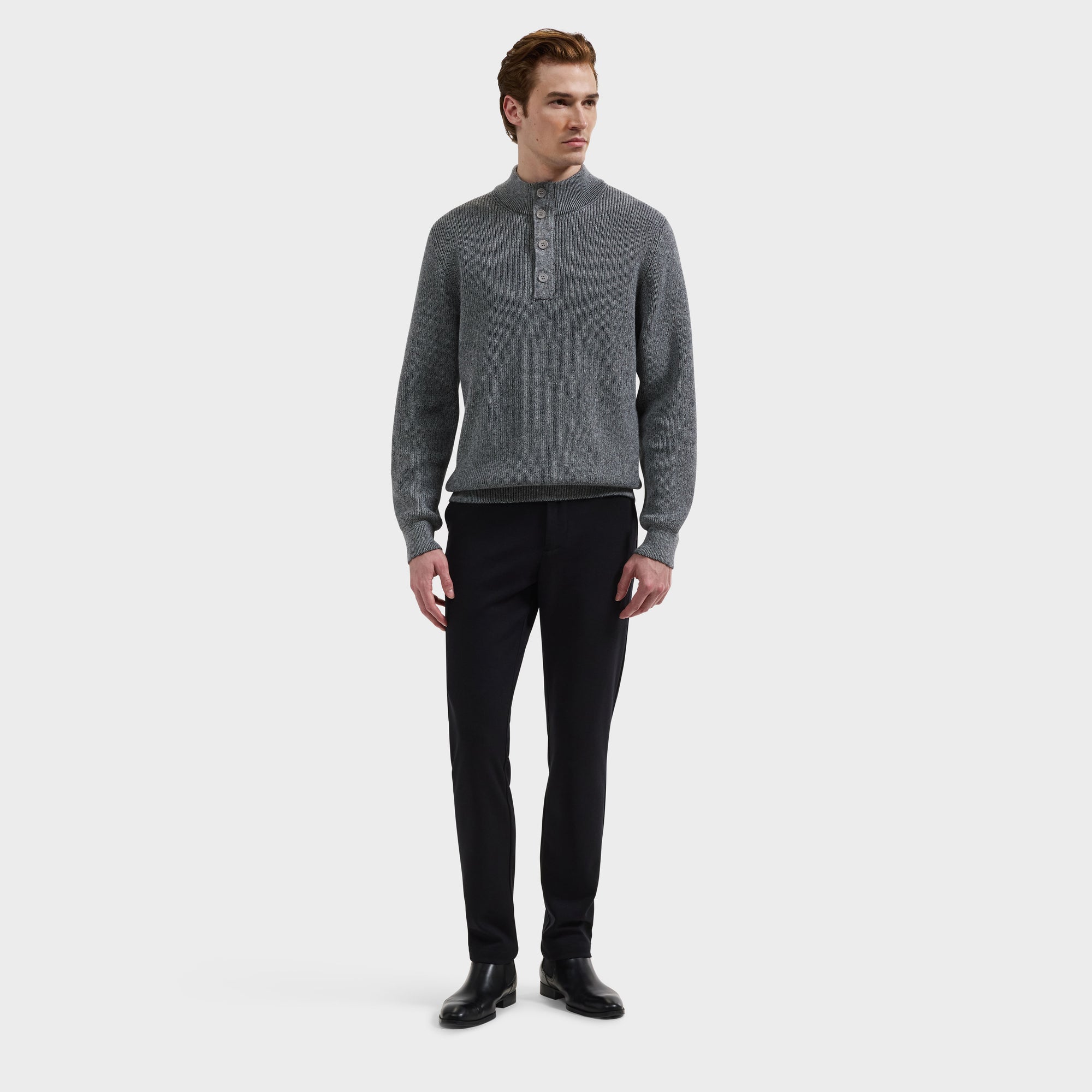 Two-Tone Rib Mock Neck Sweater