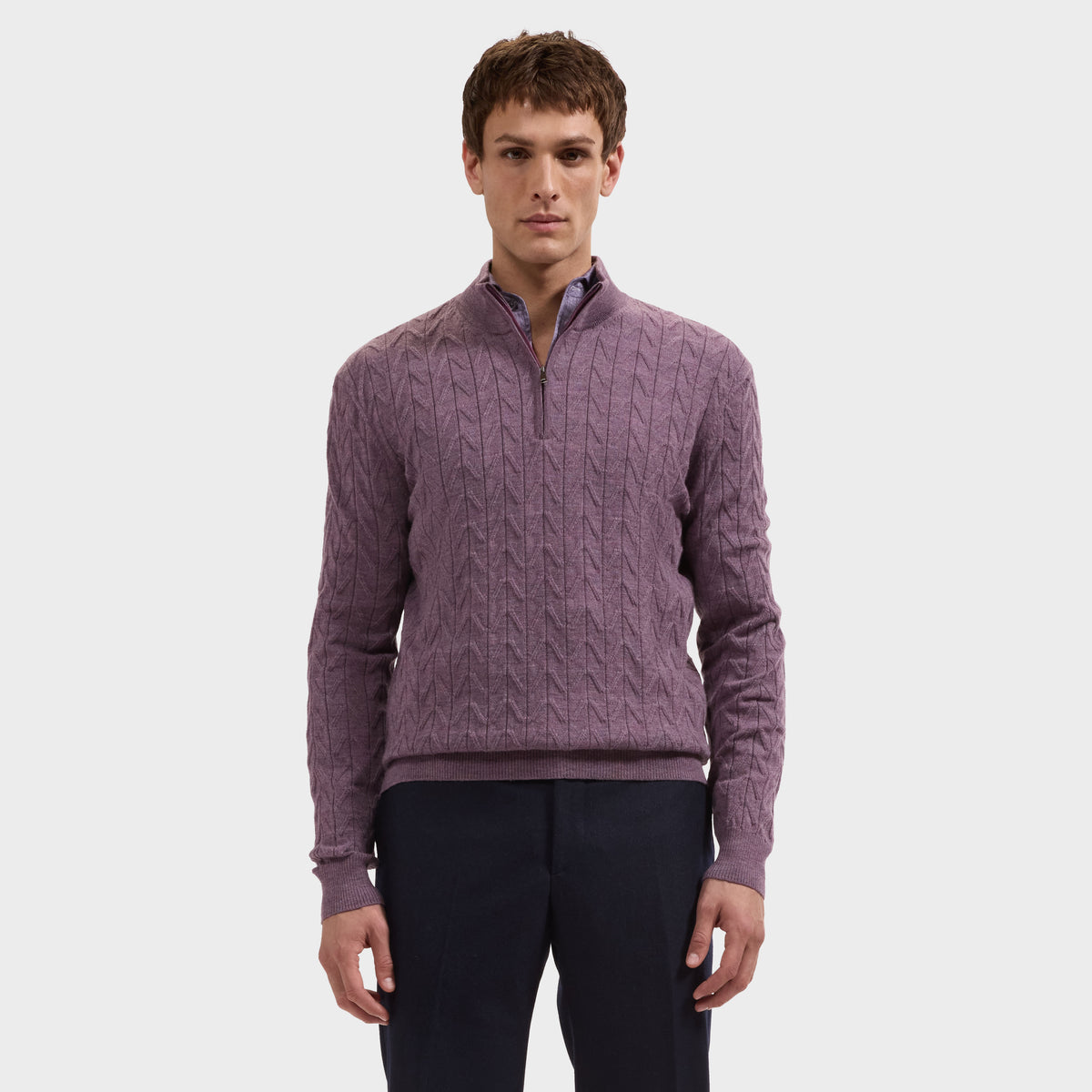 Chevron Stripe Merino Quarter-Zip Sweater