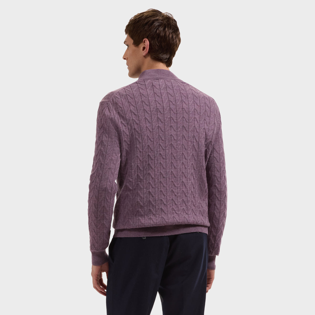 Chevron Stripe Merino Quarter-Zip Sweater