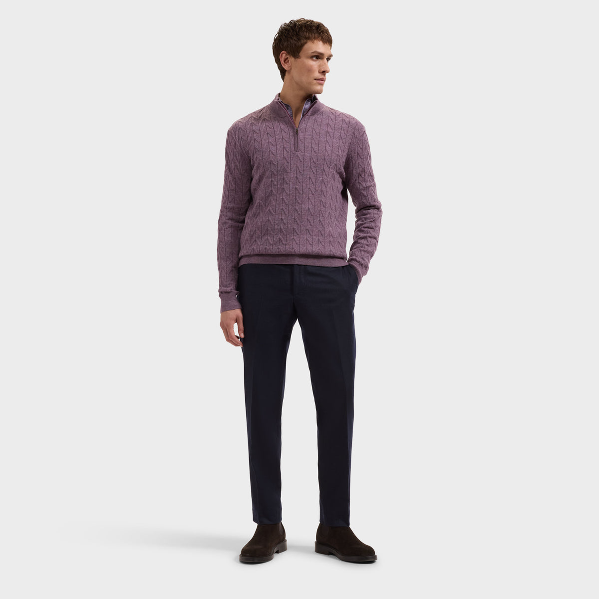 Chevron Stripe Merino Quarter-Zip Sweater