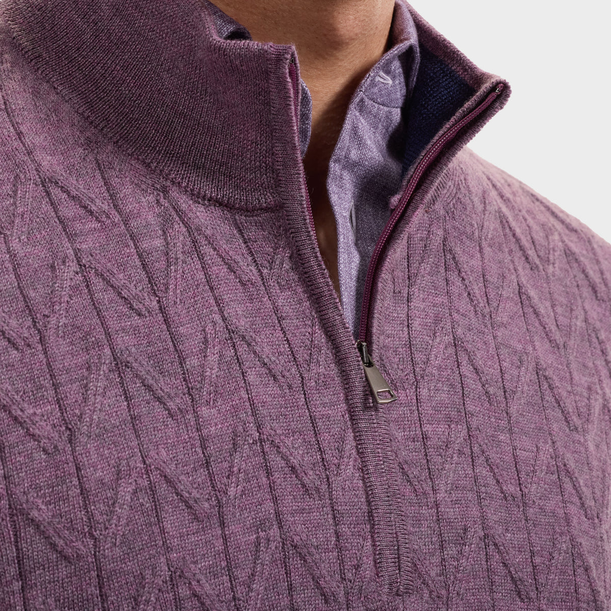 Chevron Stripe Merino Quarter-Zip Sweater