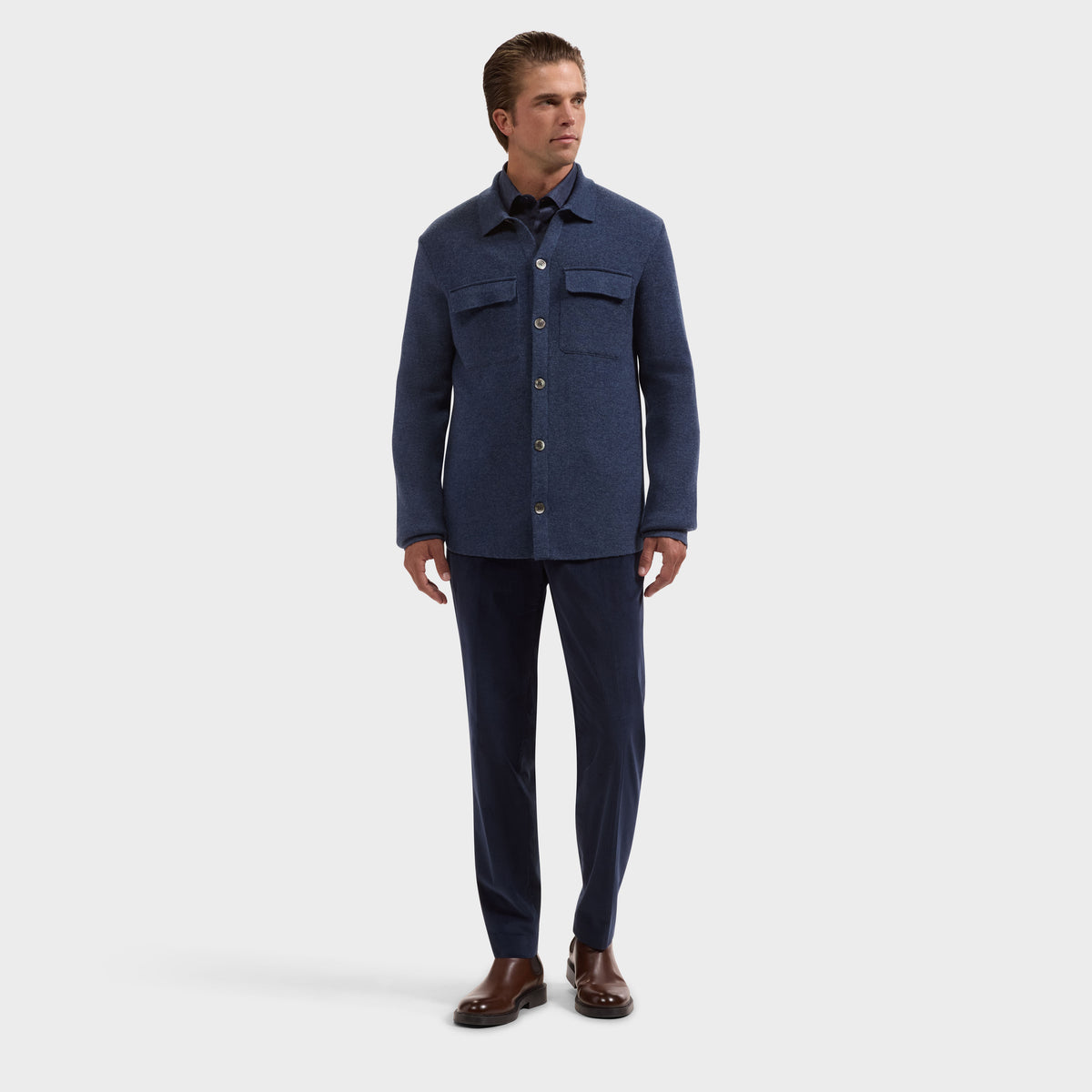 Double-Faced Heathered Shirt Sweater