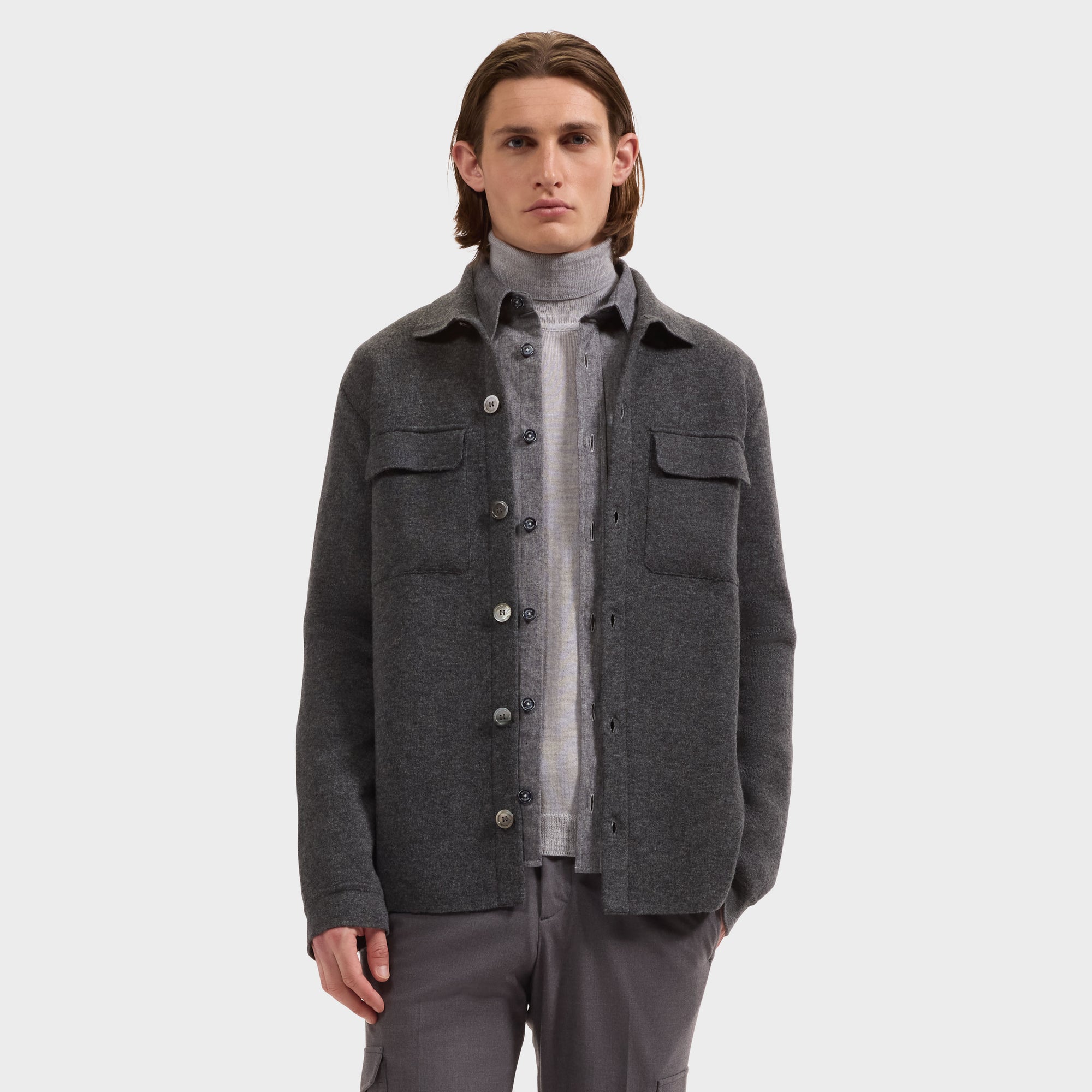 Double-Faced Heathered Shirt Sweater
