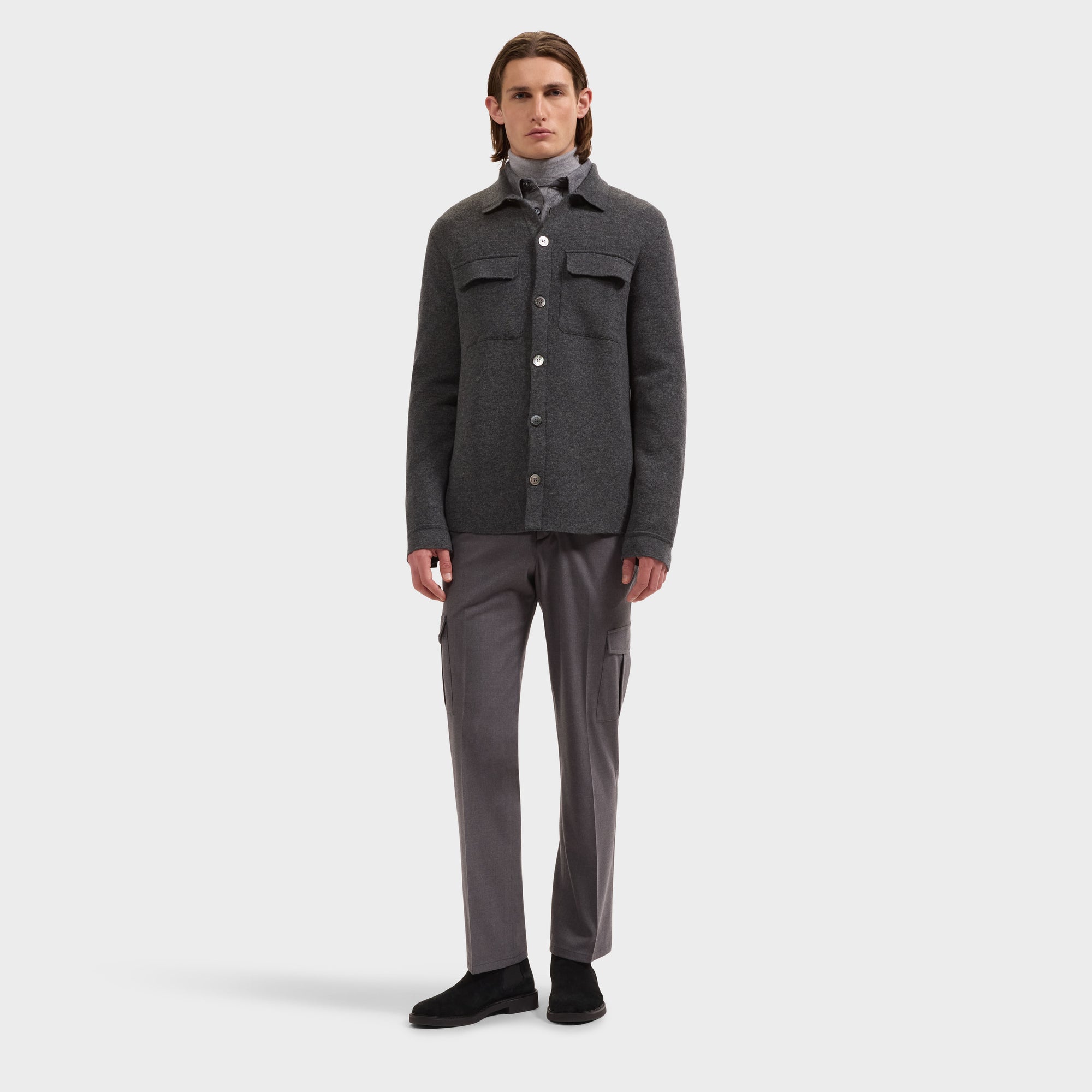 Double-Faced Heathered Shirt Sweater