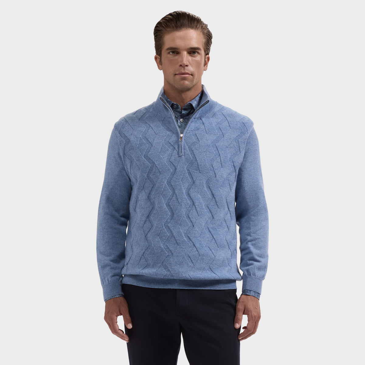 Braided Chevron Quarter-Zip Sweater