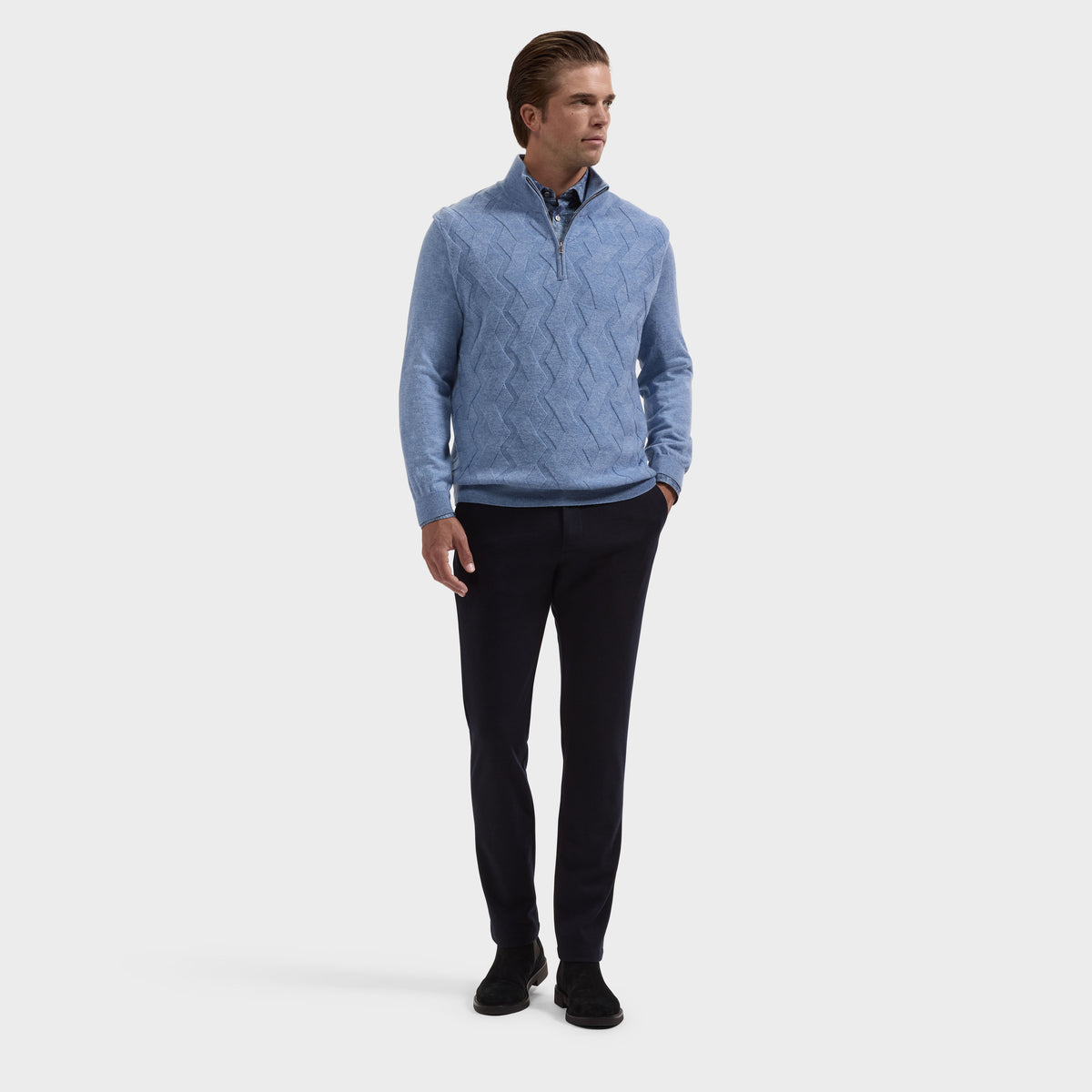 Braided Chevron Quarter-Zip Sweater