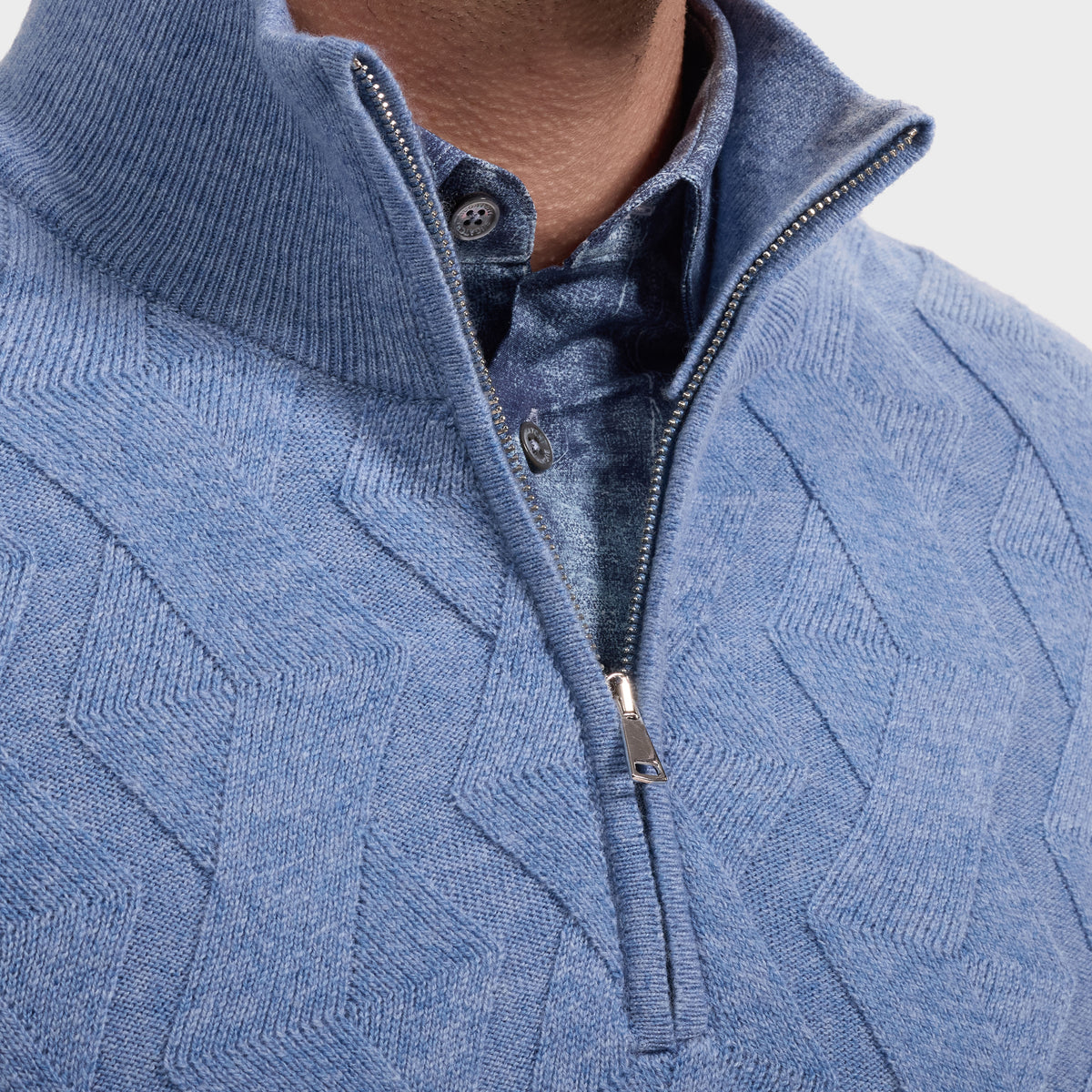 Braided Chevron Quarter-Zip Sweater