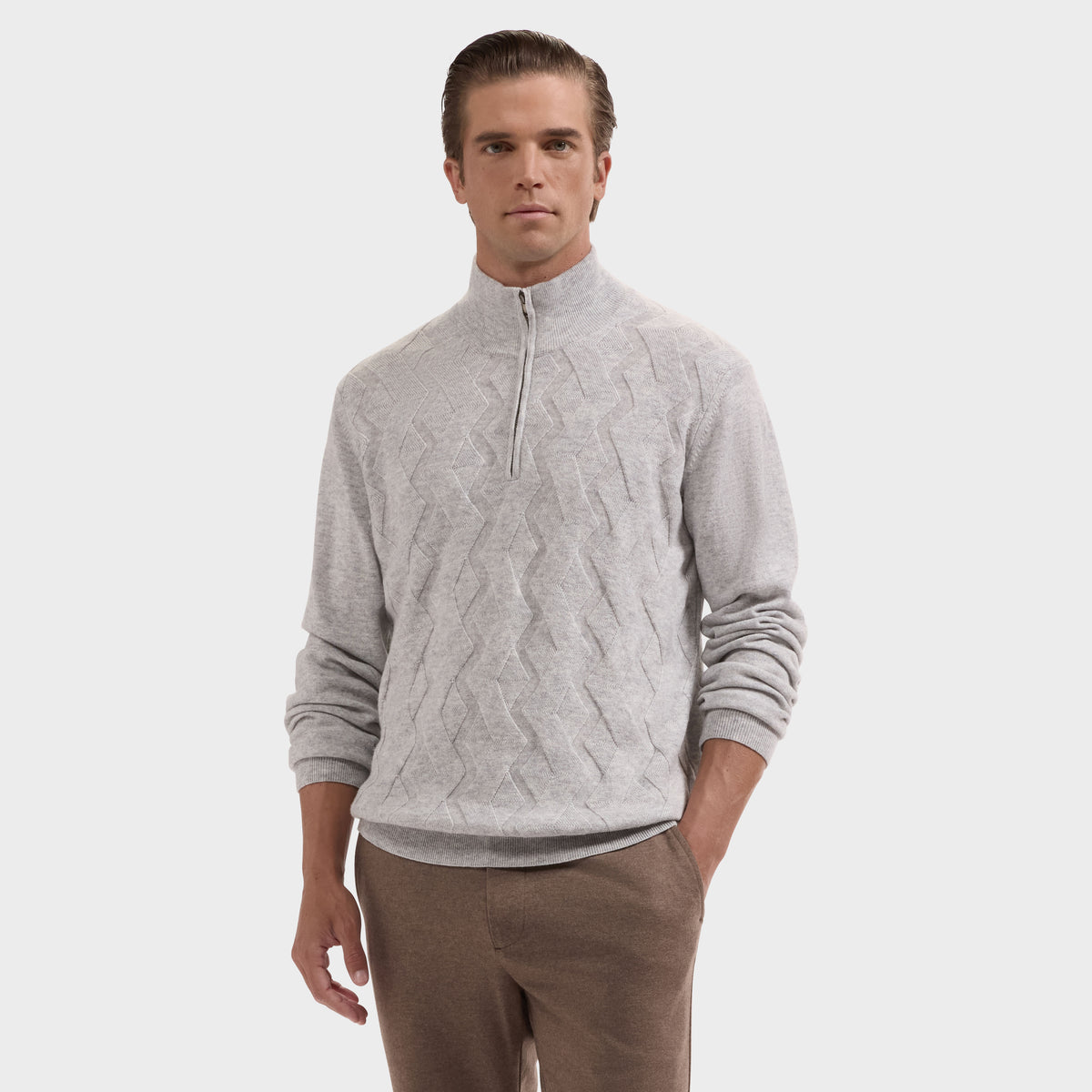 Braided Chevron Quarter-Zip Sweater