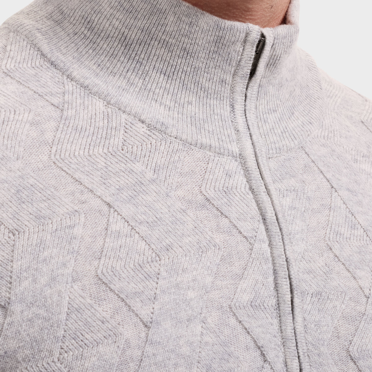 Braided Chevron Quarter-Zip Sweater