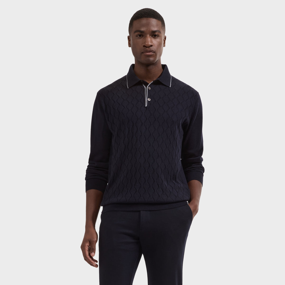 Diamond Merino & Silk Polo Sweater