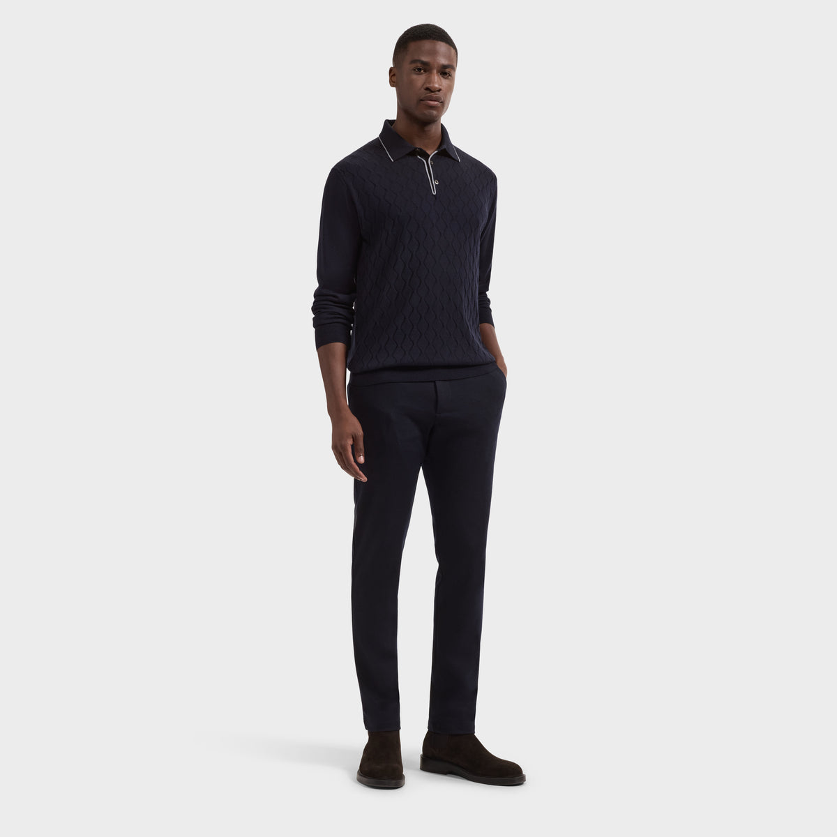 Diamond Merino & Silk Polo Sweater