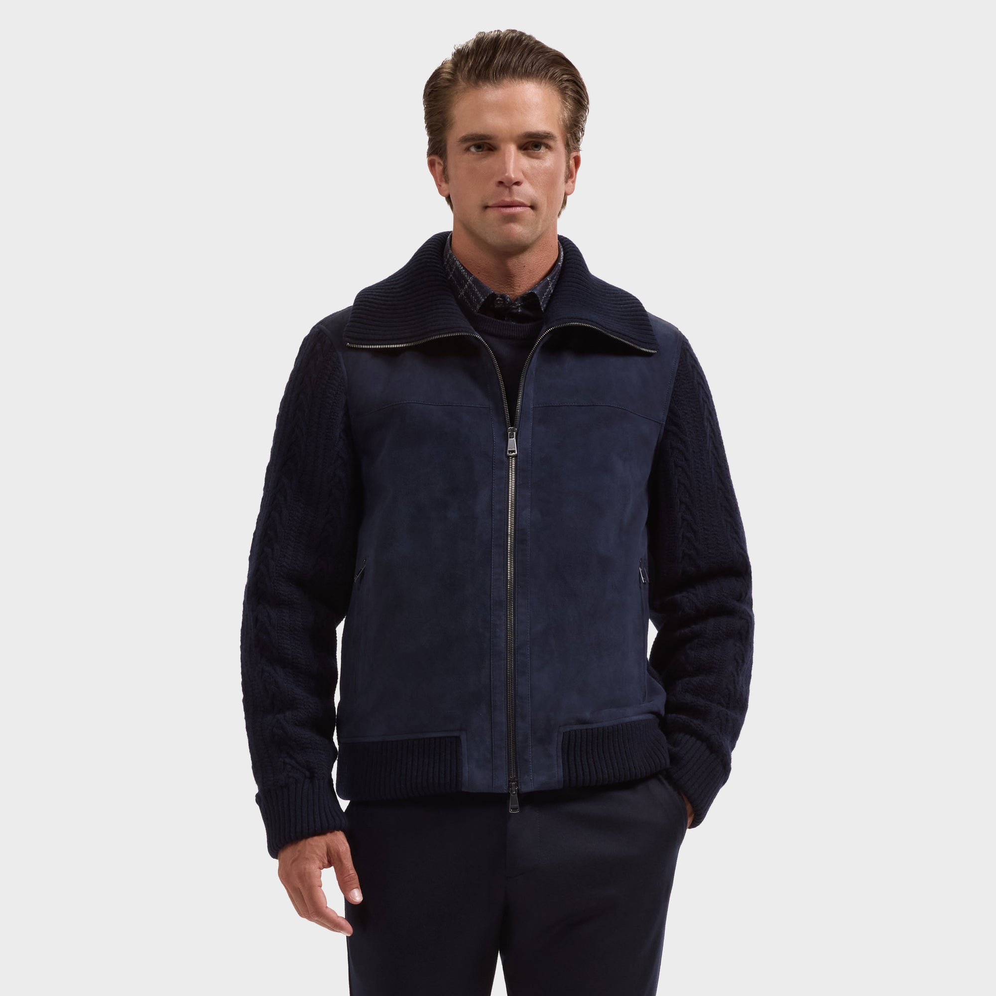Suede & Cable Knit Hybrid Jacket