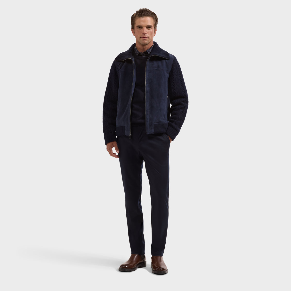 Suede & Cable Knit Hybrid Jacket