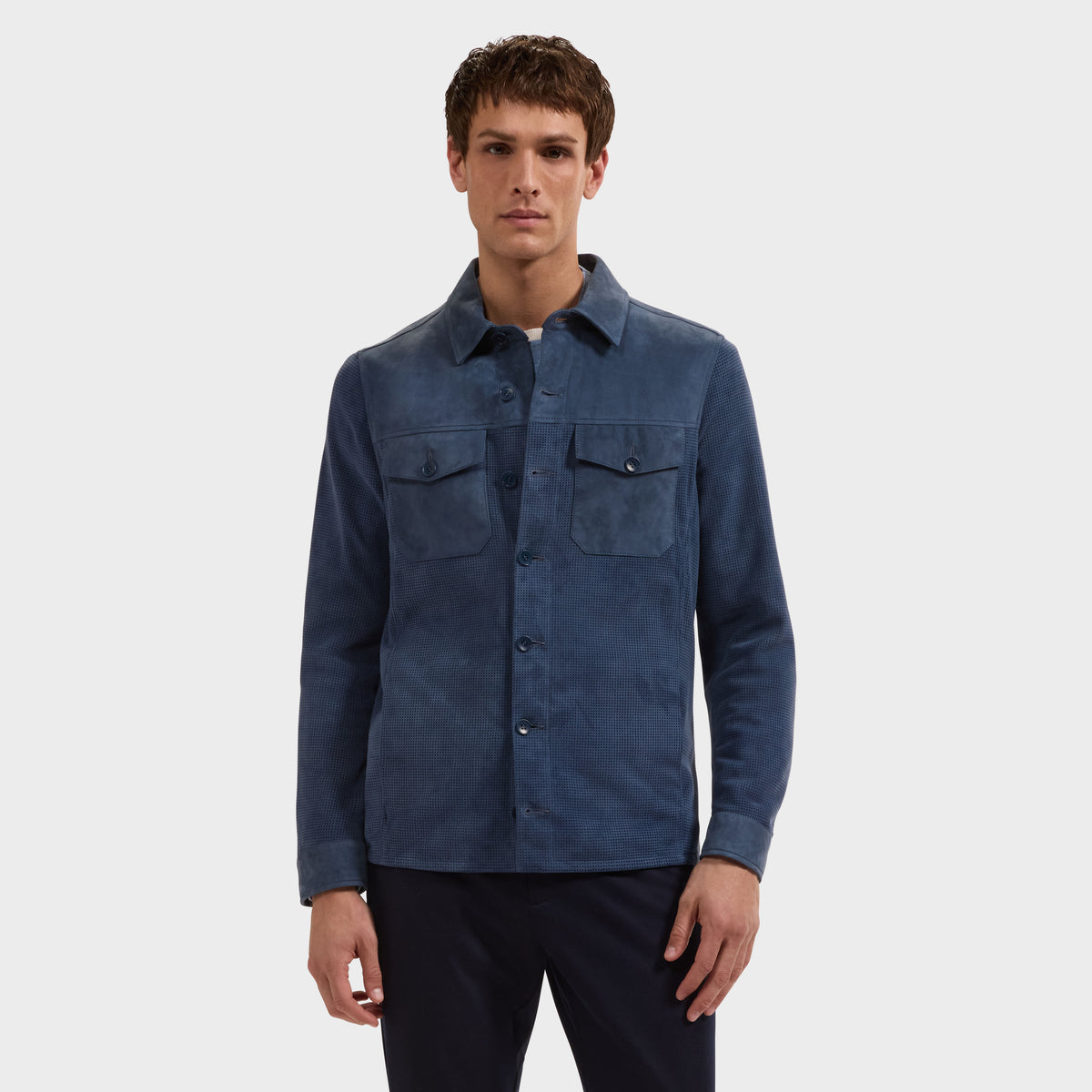 Perforated Suede Shirt Jacket