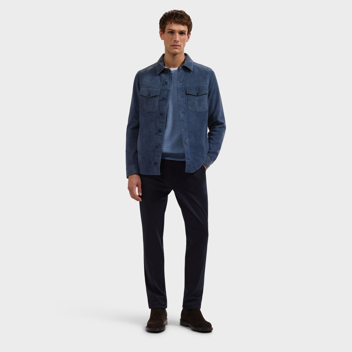 Perforated Suede Shirt Jacket