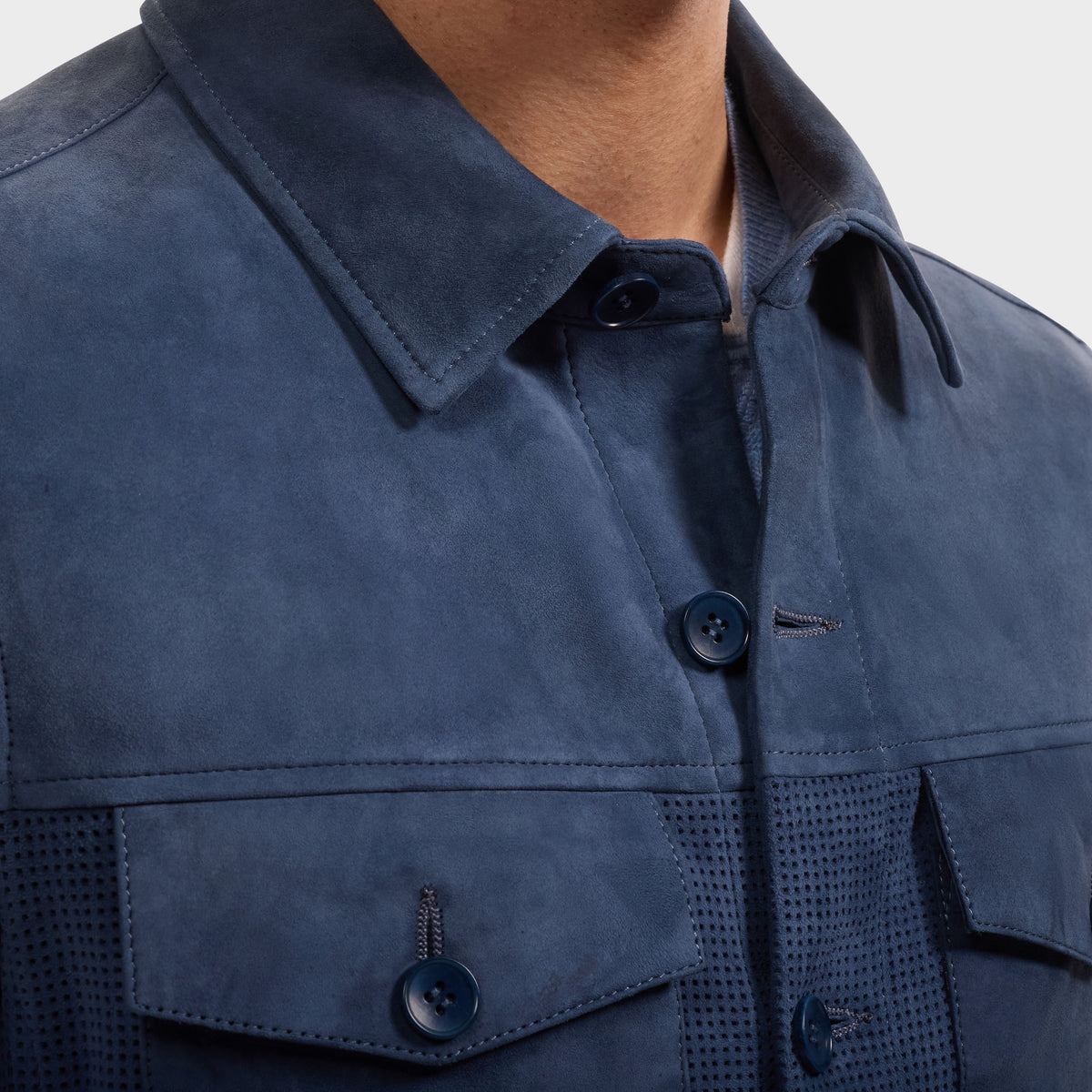 Perforated Suede Shirt Jacket