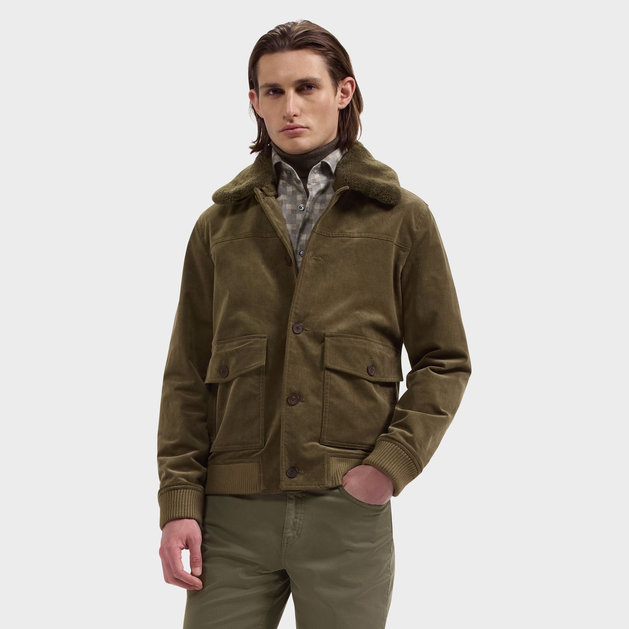 Corduroy Blouson Jacket with Shearling Collar