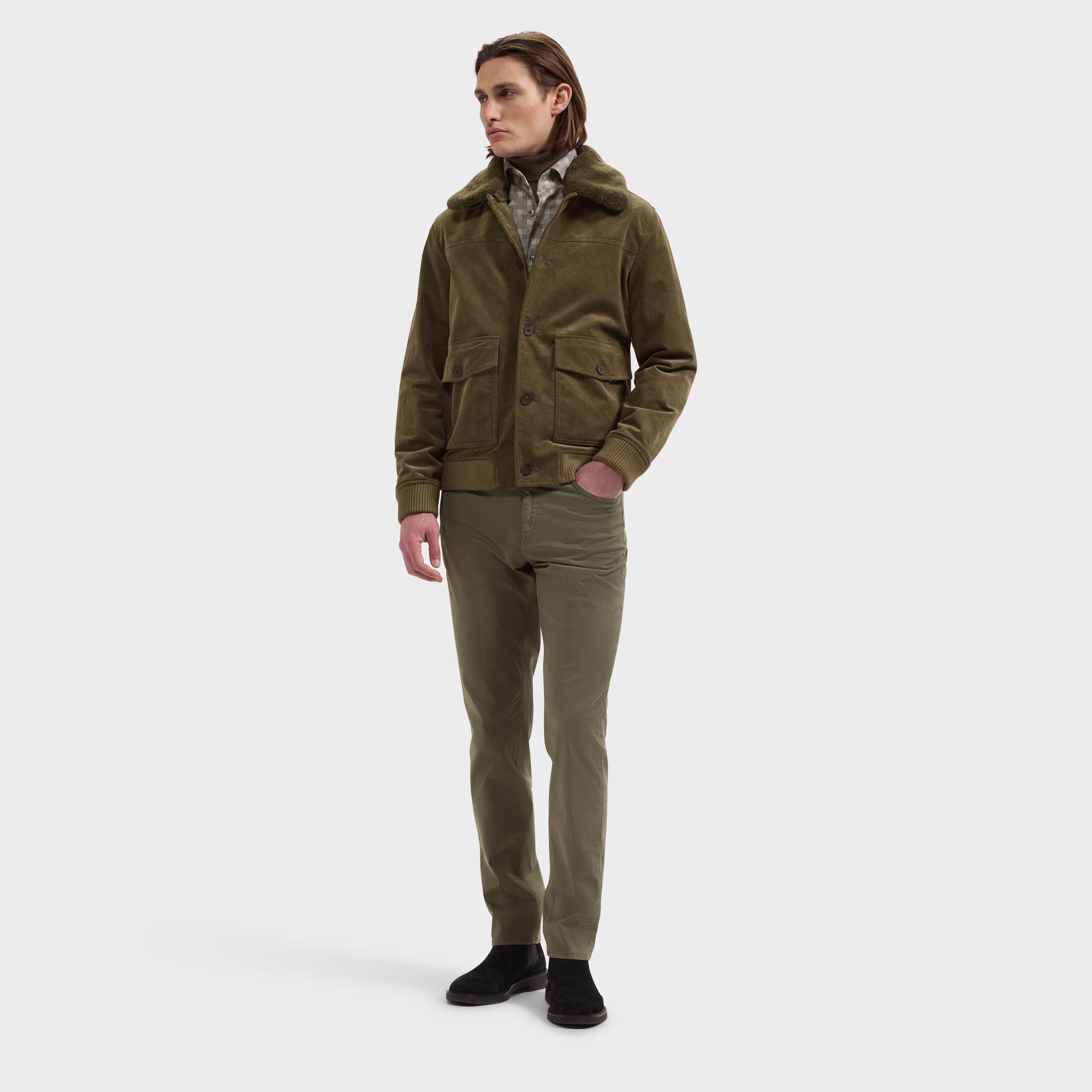 Corduroy Blouson Jacket with Shearling Collar
