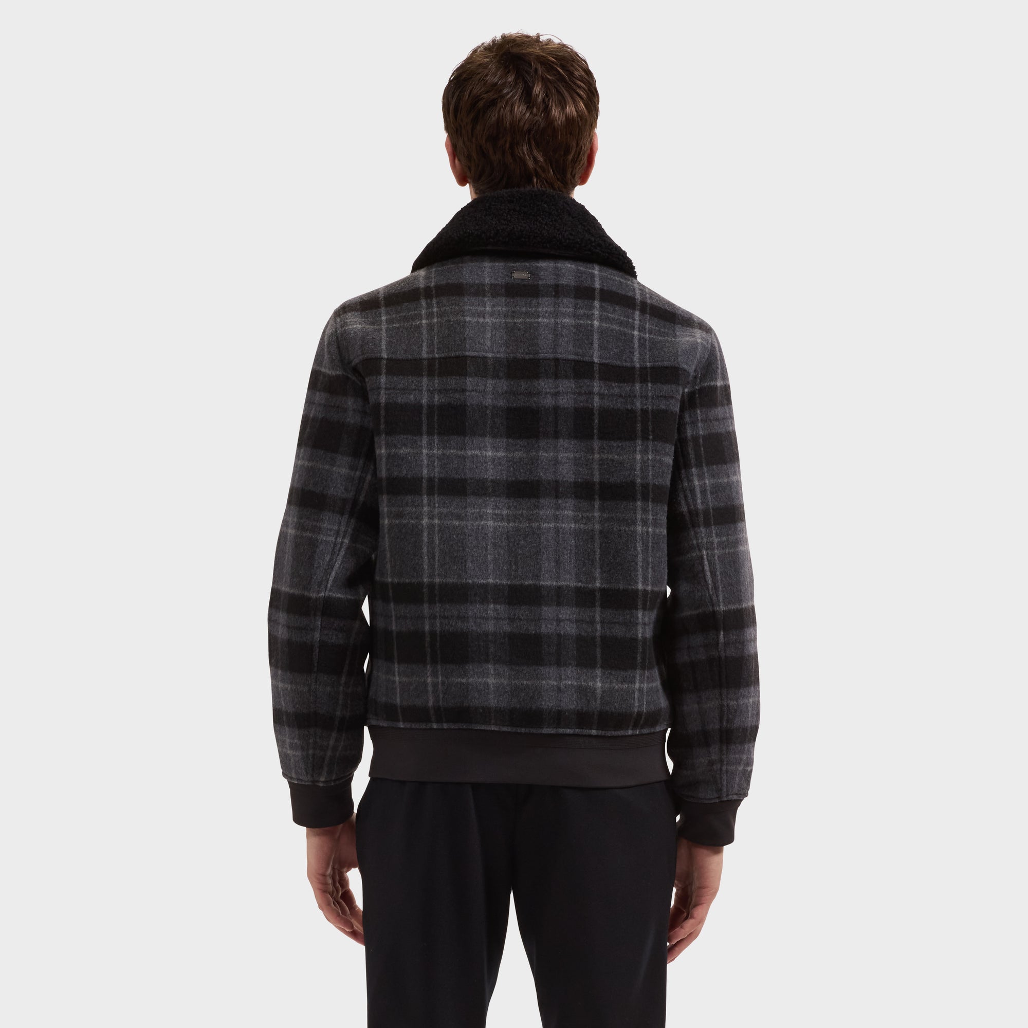 Plaid Bomber Jacket with Shearling Collar