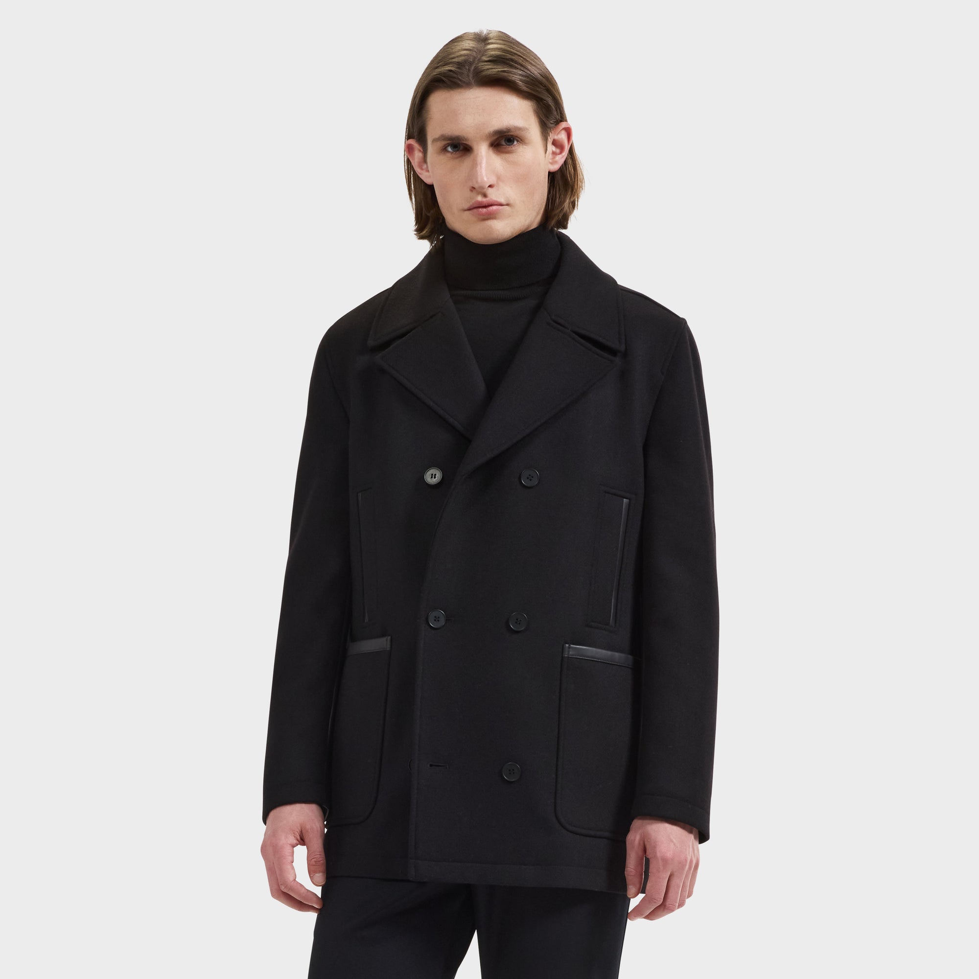 Peacoat with Leather Trim