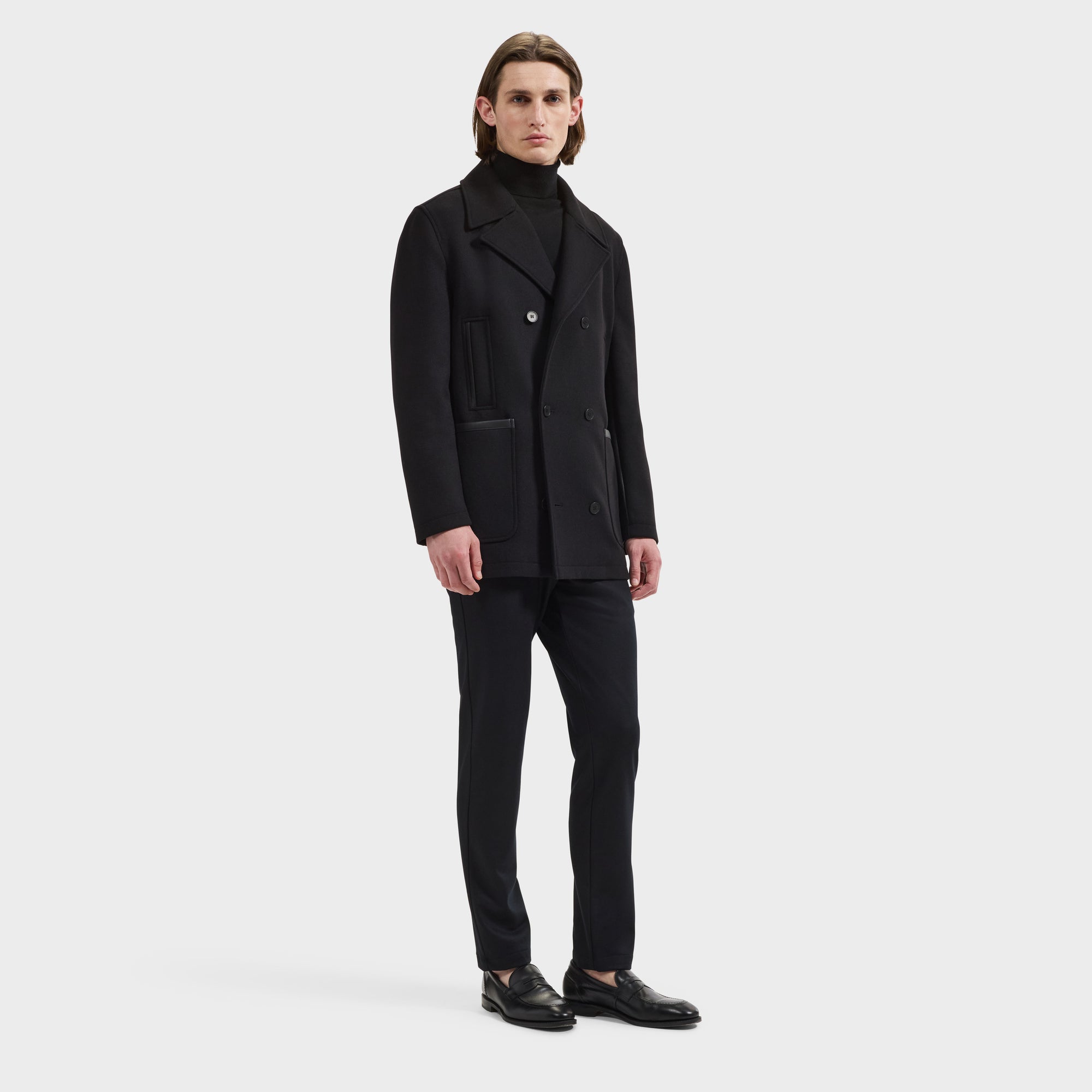 Peacoat with Leather Trim