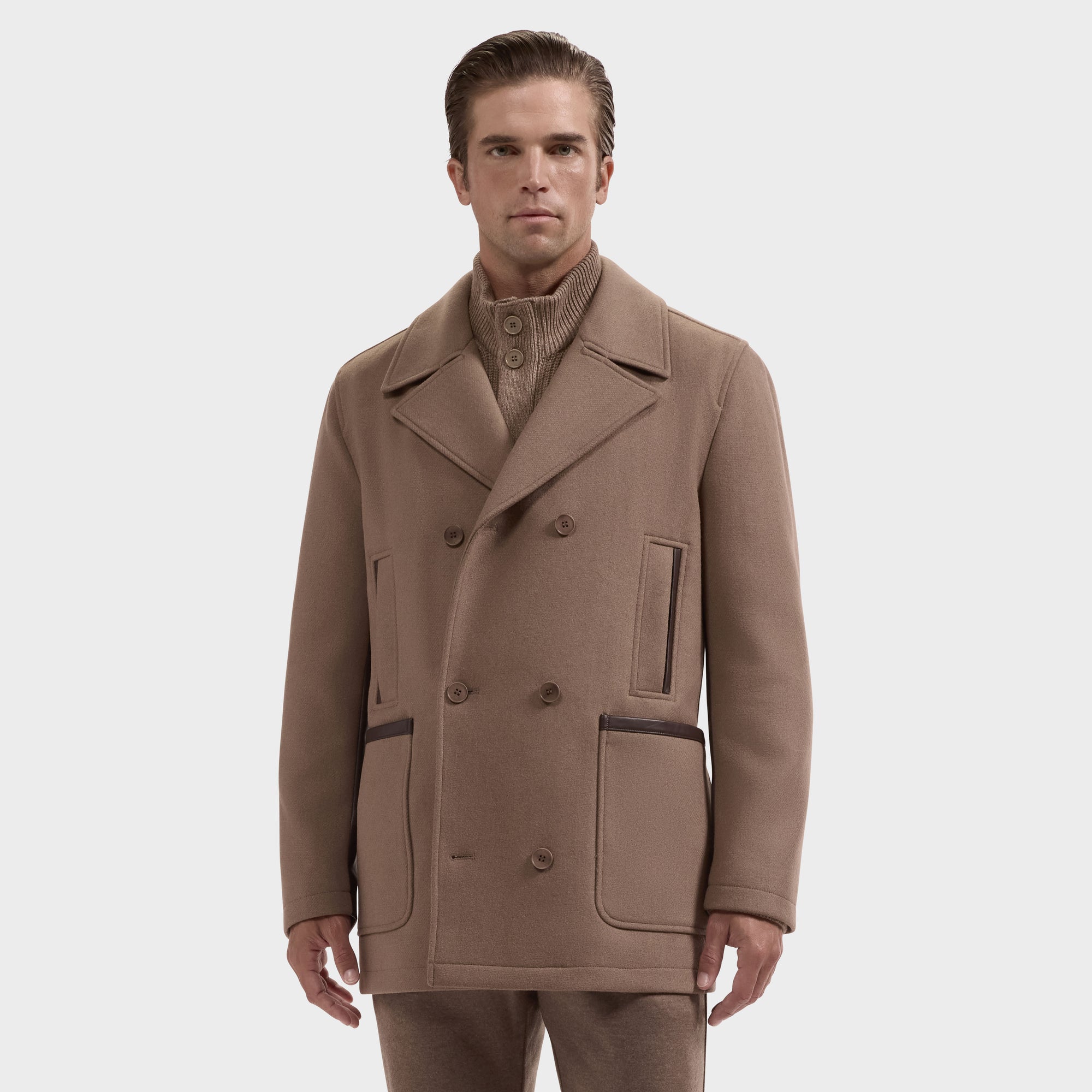 Peacoat with Leather Trim