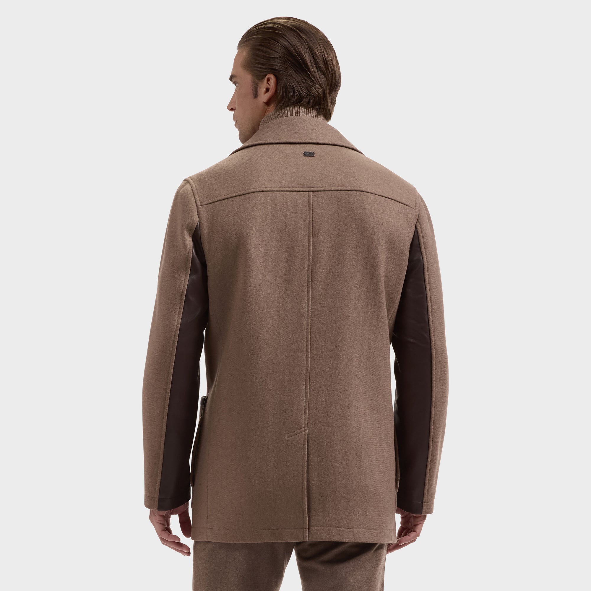 Peacoat with Leather Trim
