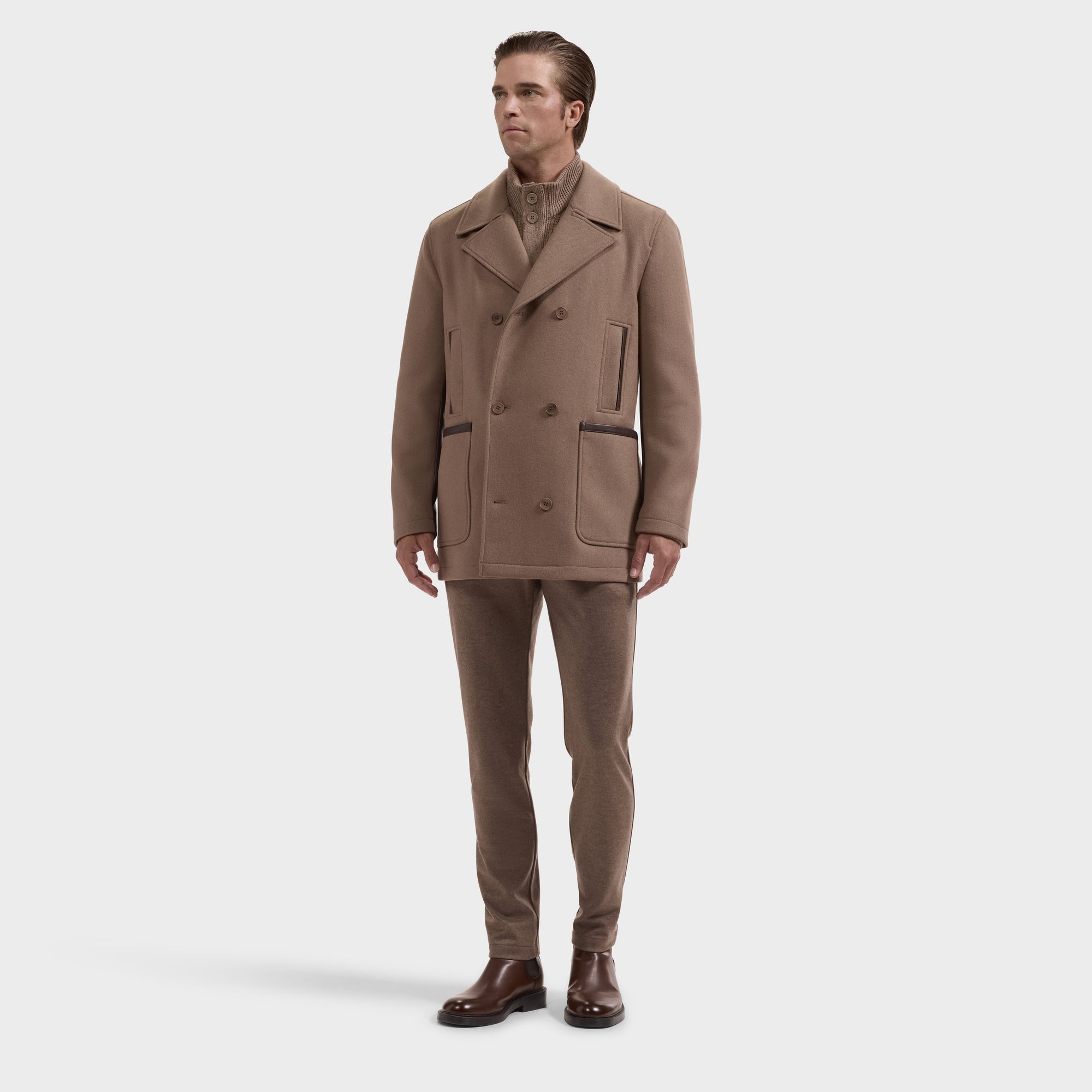 Peacoat with Leather Trim