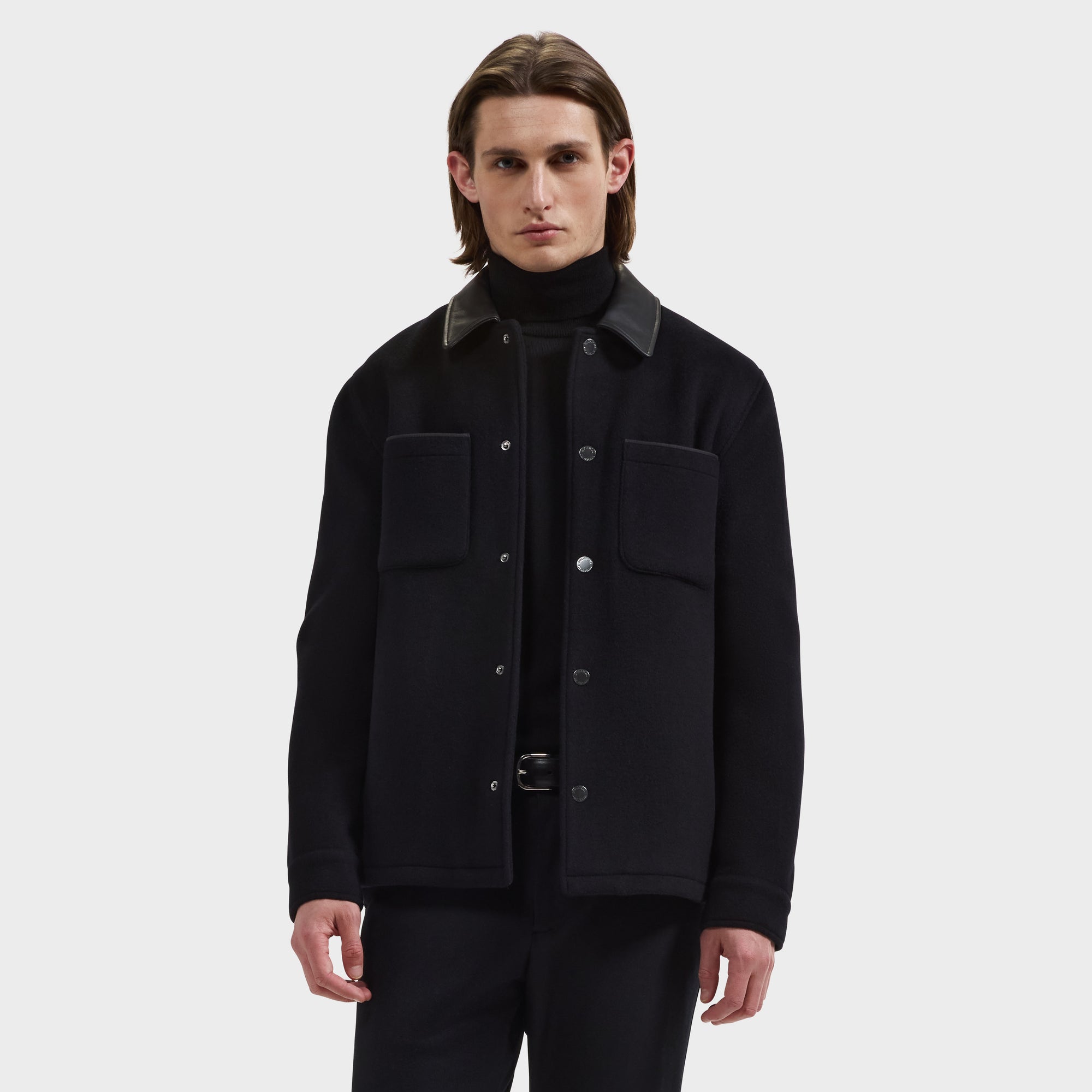 Overshirt Jacket with Leather Trim