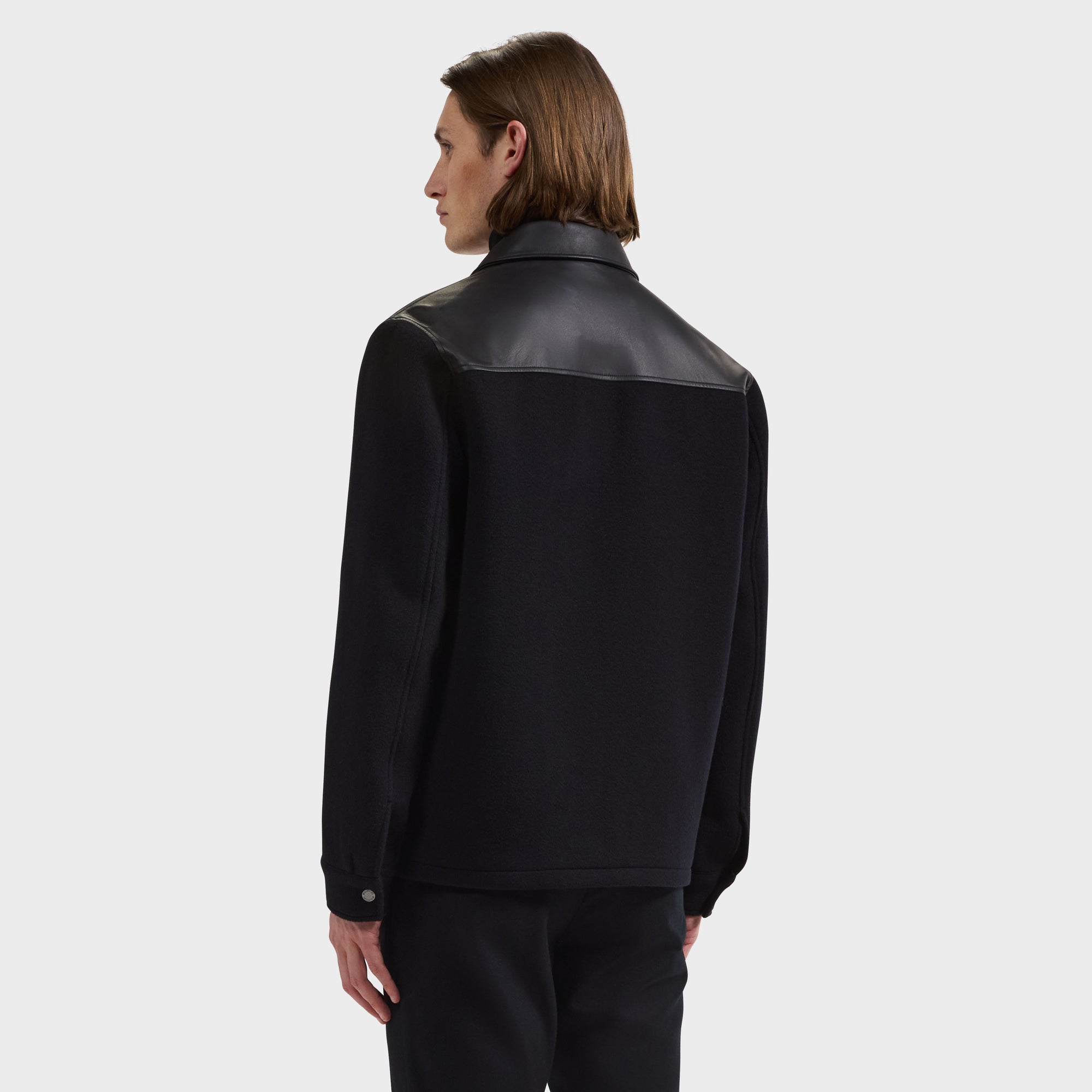 Overshirt Jacket with Leather Trim