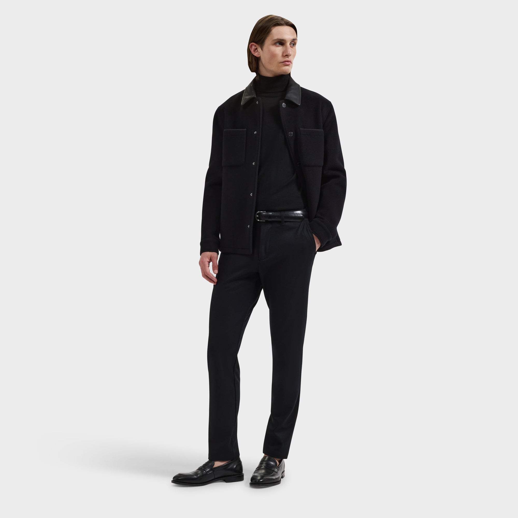 Overshirt Jacket with Leather Trim