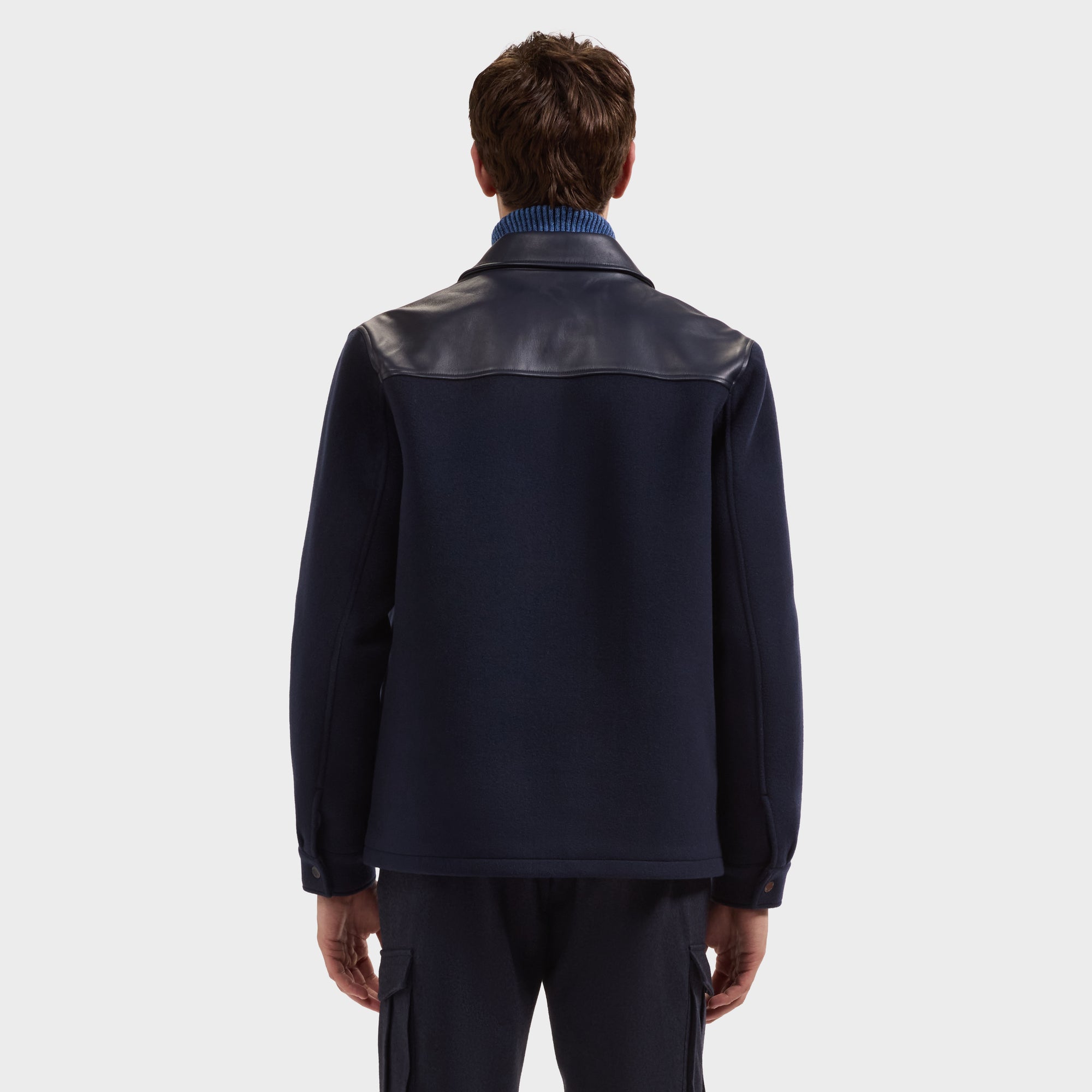 Overshirt Jacket with Leather Trim