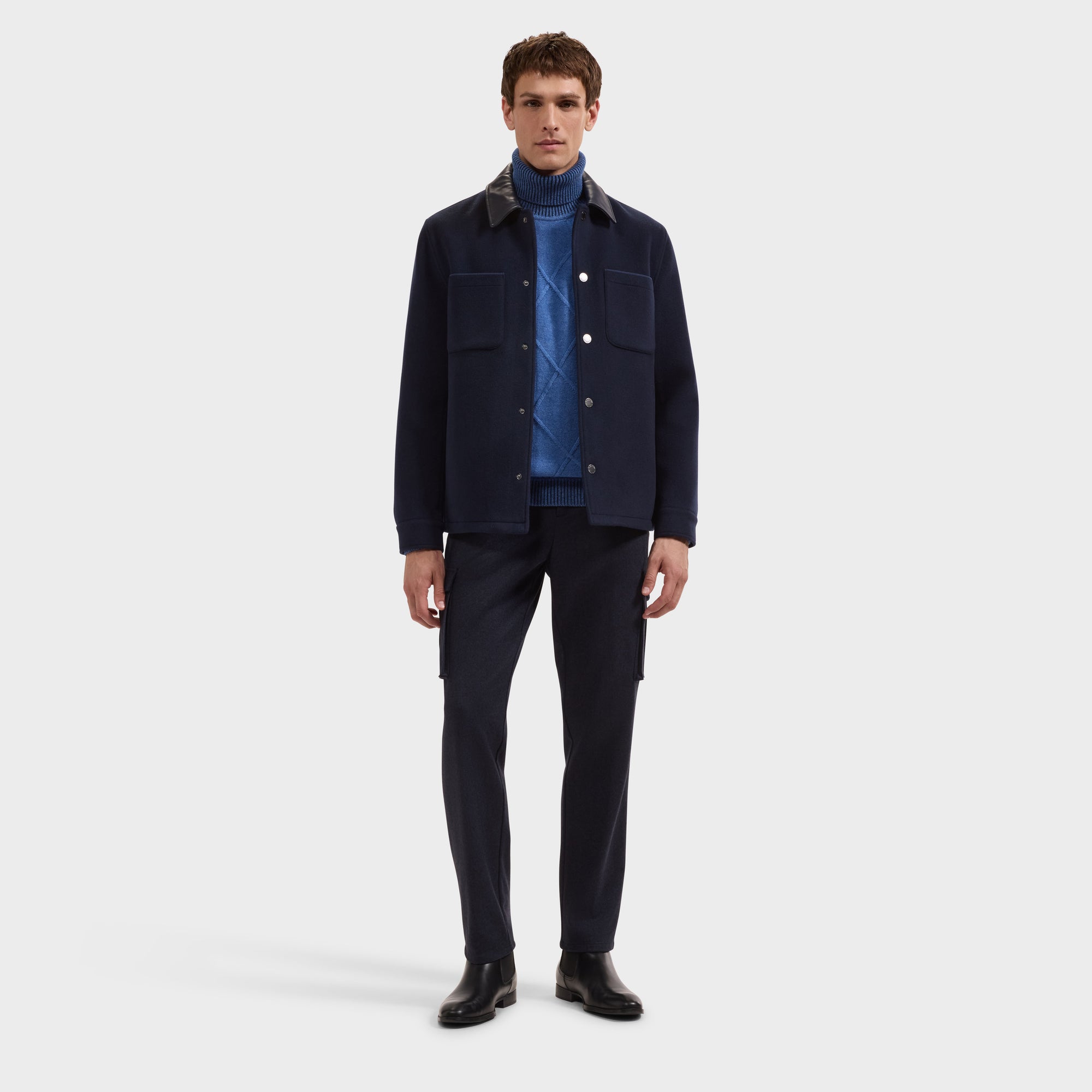 Overshirt Jacket with Leather Trim